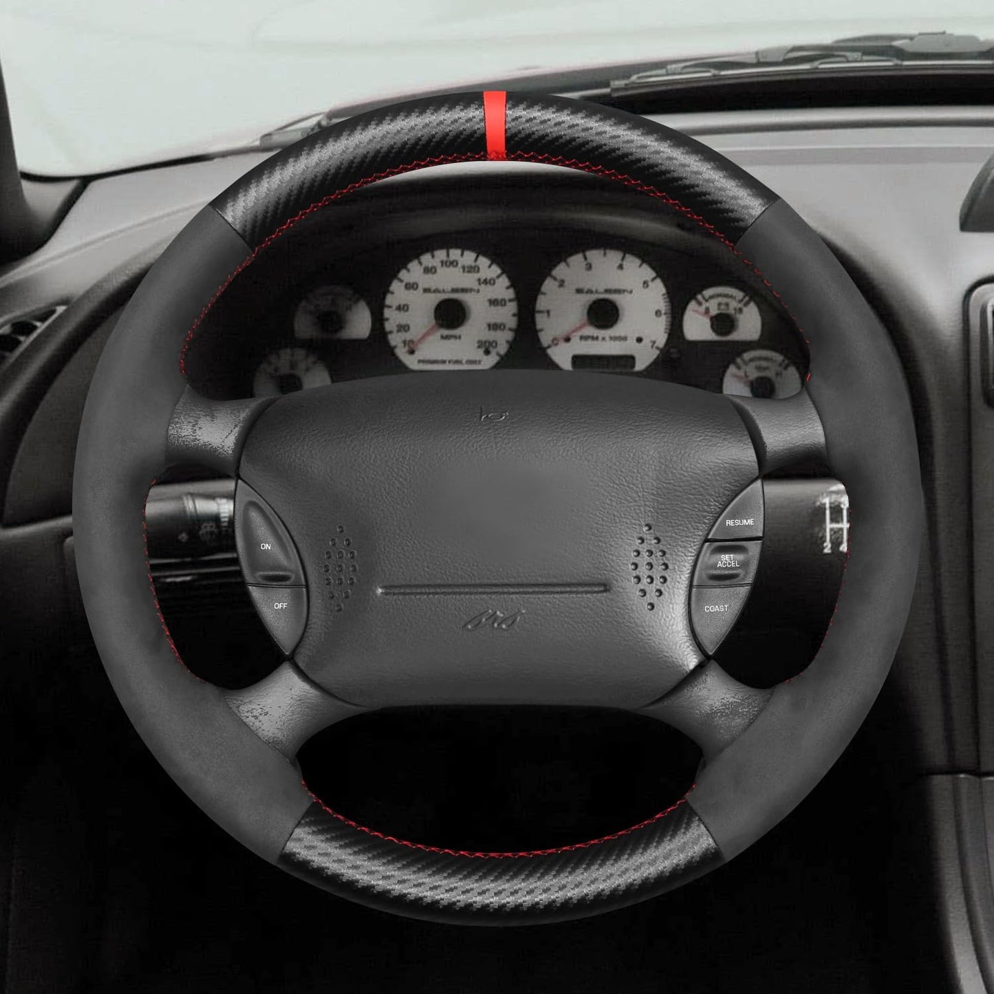 Loncky® Custom Hand Stitched Car OEM Leather Steering Wheel Cover for Ford Mustang 1994-2004 Interior Accessories