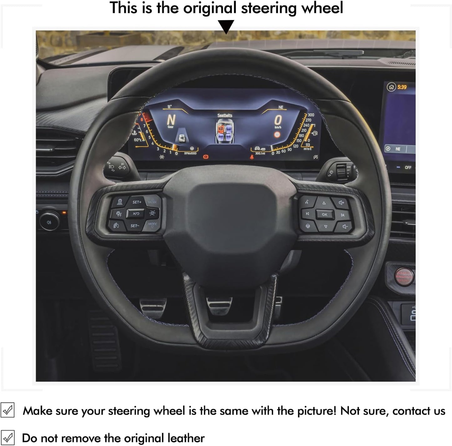 Loncky® Custom Hand Stitched Car OEM Leather Steering Wheel Cover for Ford Mustang 2024 Interior Accessories