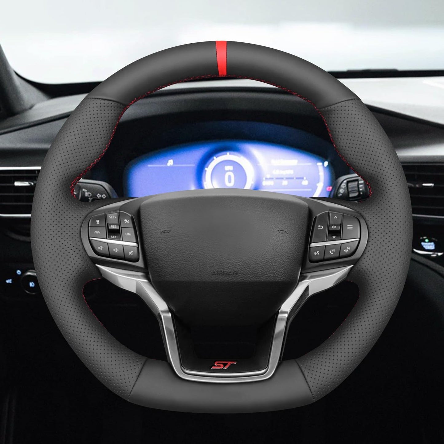 Loncky® Custom Hand Stitched Car OEM Leather Steering Wheel Cover for Ford Explorer ST ST-Line Timberline 2020 2021 2022 2023 2024 Interior Accessories