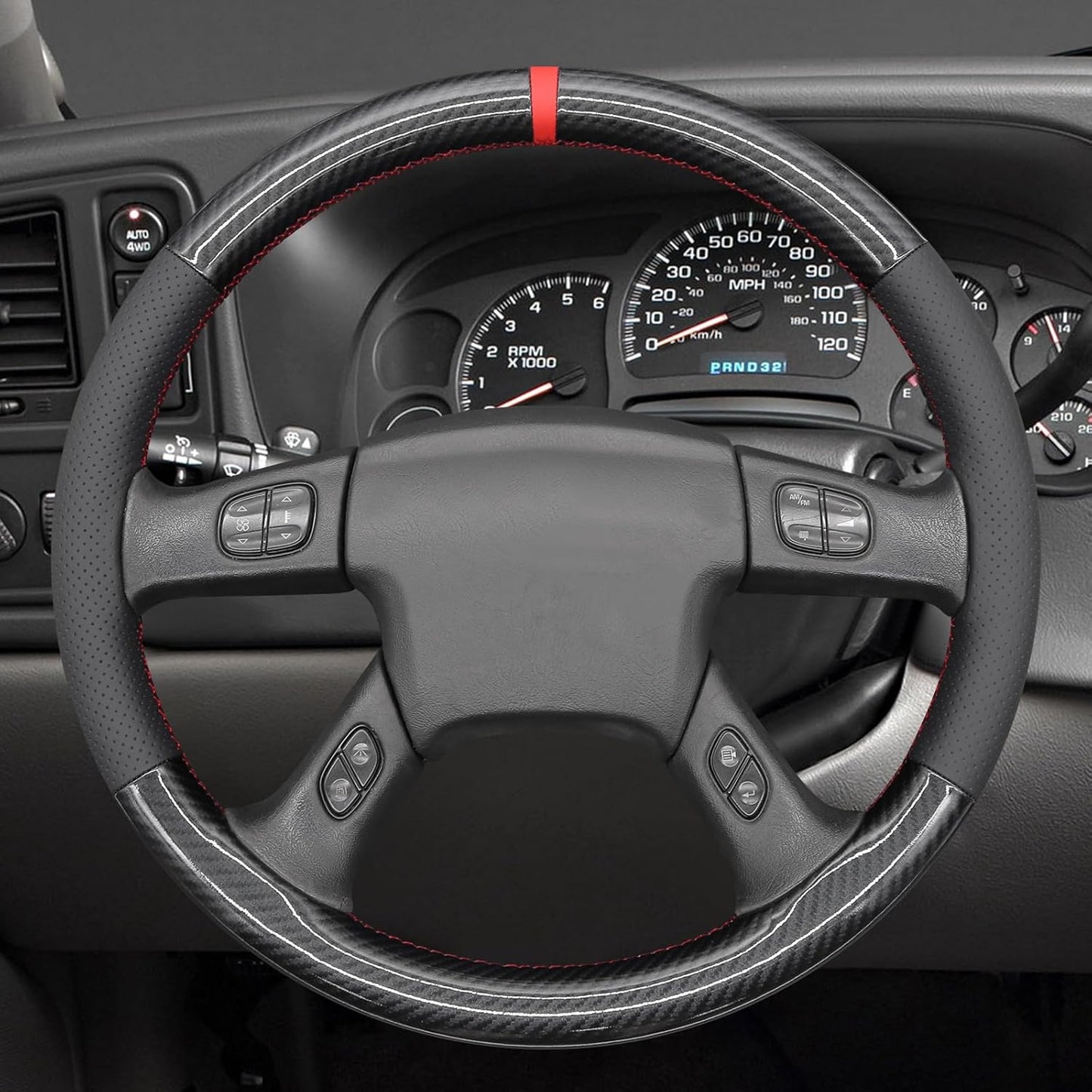 Loncky® Custom Hand Stitched Car OEM Leather Steering Wheel Cover for Chevrolet Silverado 1500/2500/ 3500 2003-2006/ Trailblazer/Silverado 1500 2500HD 3500 Classic 2007/ GMC Sierra 1500/ Envoy XL 2002-2006/ Yukon (Yukon XL)/ Envoy