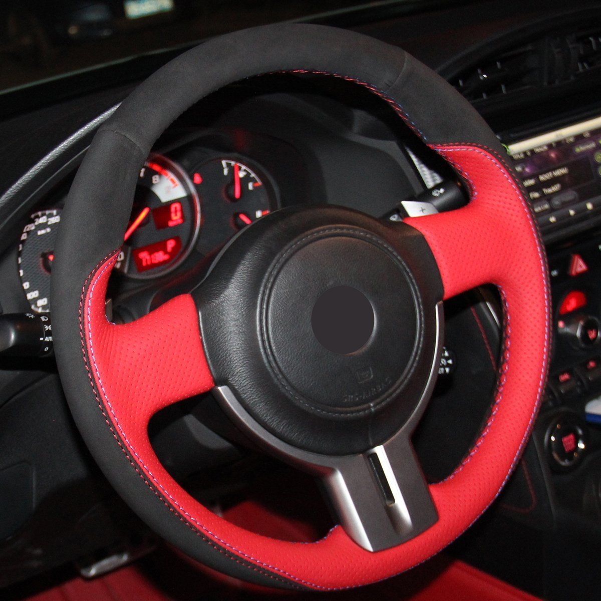Loncky® Custom Hand Stitched Car OEM Leather Steering Wheel Cover for Scion FR-S 2013 2014 2015 2016 / Subaru BRZ 2013 2014 2015 2016 / Toyota 86 Carbon Fiber OEM Interior Parts Accessories