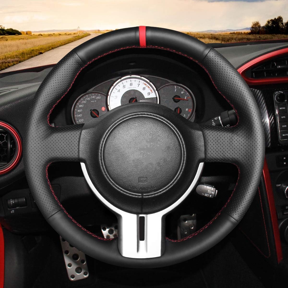 Loncky® Custom Hand Stitched Car OEM Leather Steering Wheel Cover for Scion FR-S 2013 2014 2015 2016 / Subaru BRZ 2013 2014 2015 2016 / Toyota 86 Carbon Fiber OEM Interior Parts Accessories