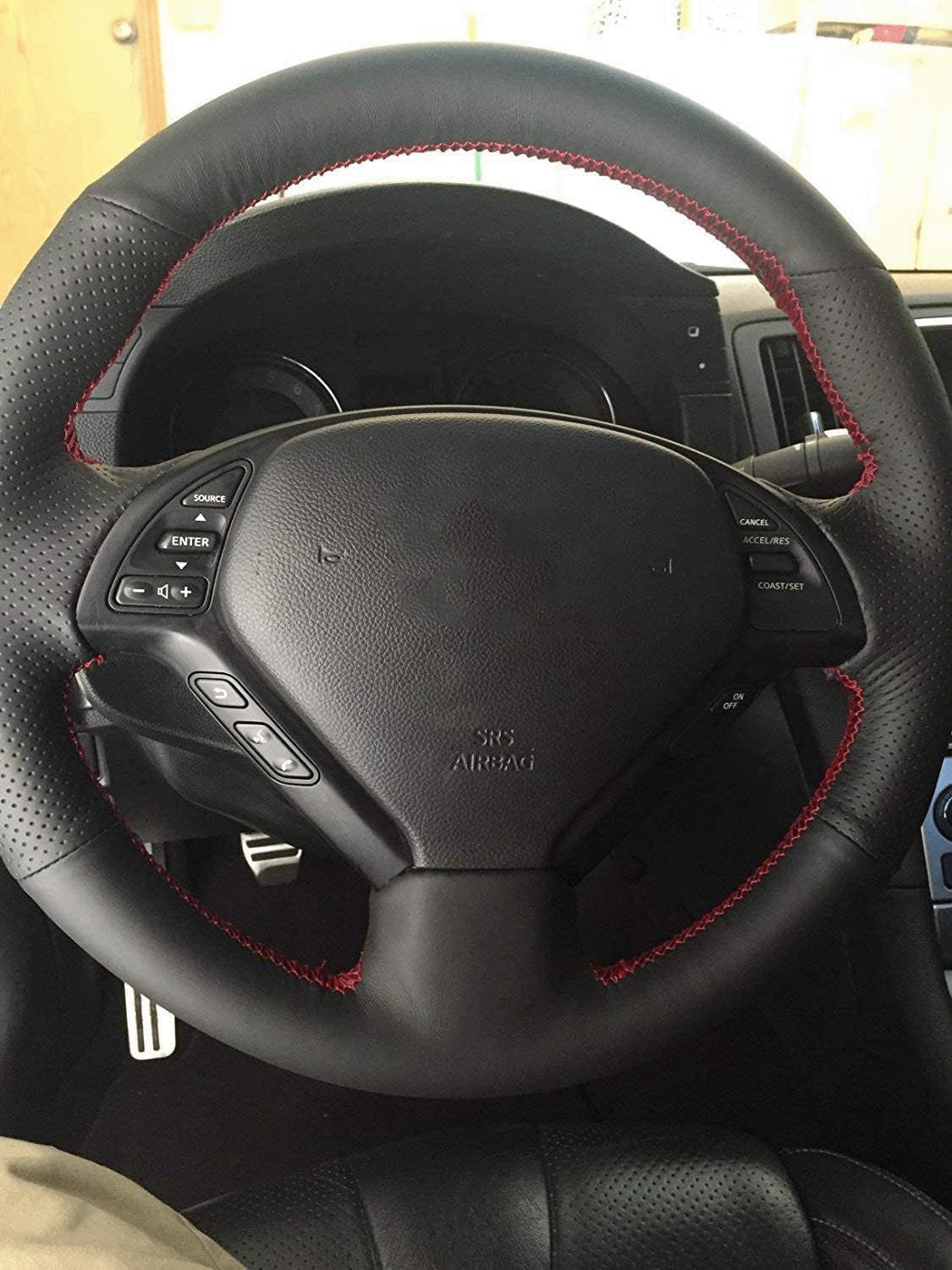 Loncky® Custom Hand Stitched OEM Leather Steering Wheel Cover for Infiniti G37/ Infiniti G35/ Infiniti EX35 /Infiniti EX25/ Infiniti EX37/ Infiniti Q60/ Infiniti QX50/Infiniti Q40/Infiniti IPL G Accessories