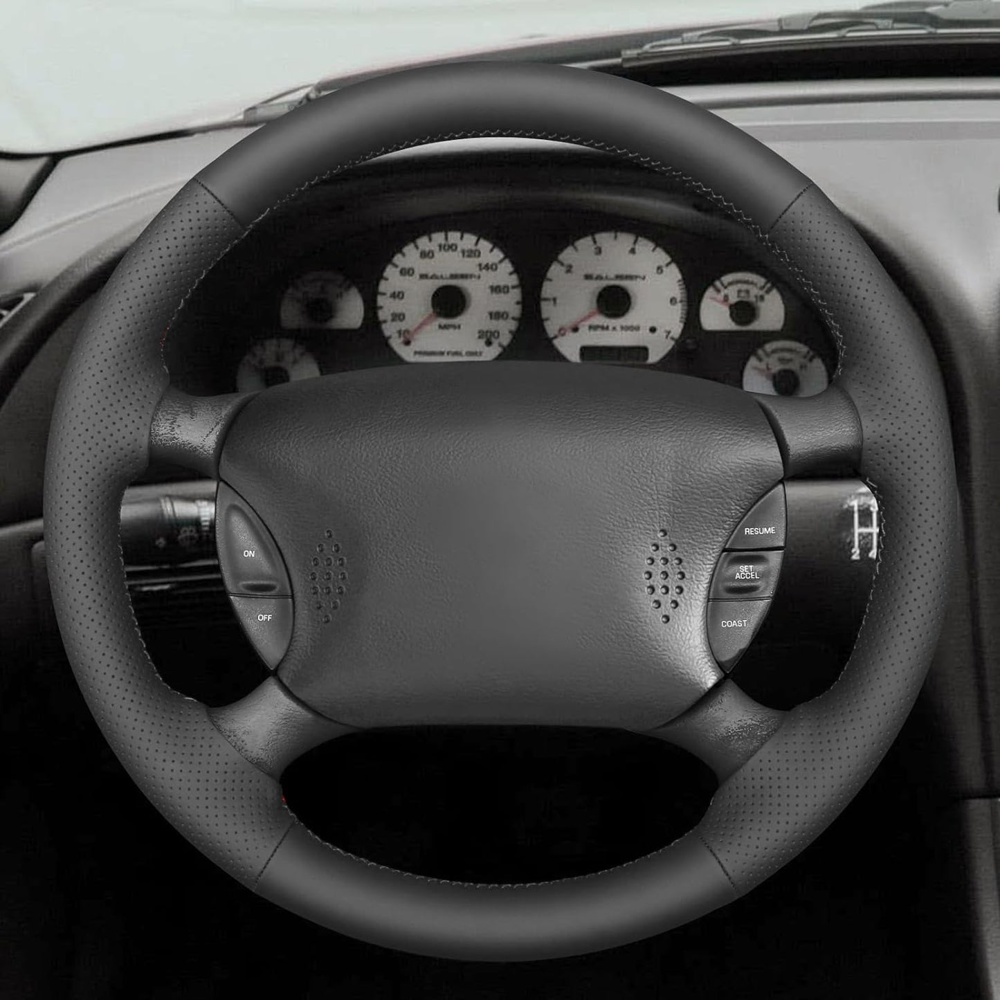 Loncky® Custom Hand Stitched Car OEM Leather Steering Wheel Cover for Ford Mustang 1994-2004 Interior Accessories