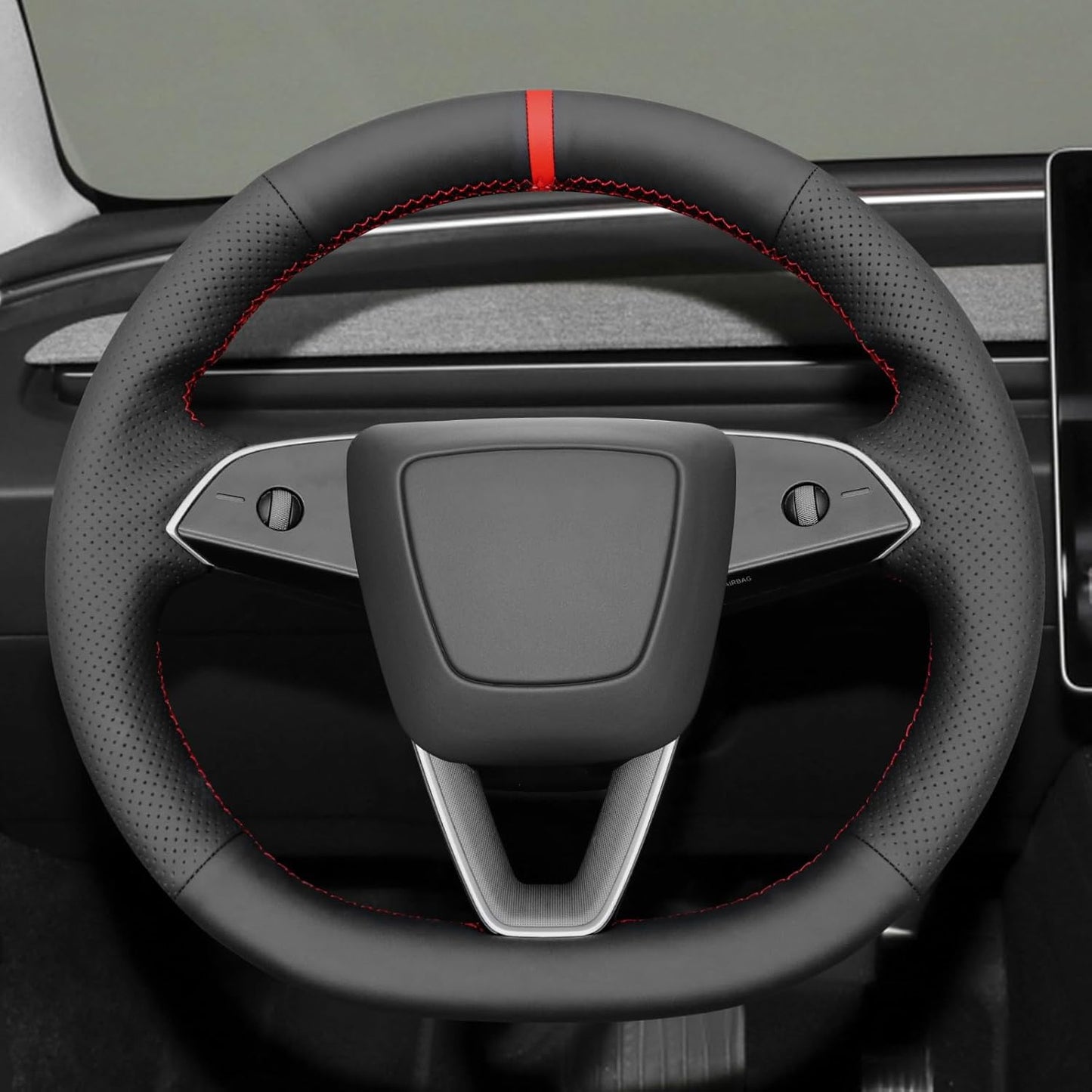 Loncky® Custom Hand Stitched Car OEM Leather Steering Wheel Cover for Tesla Model 3 Highland 2024 Interior Accessories