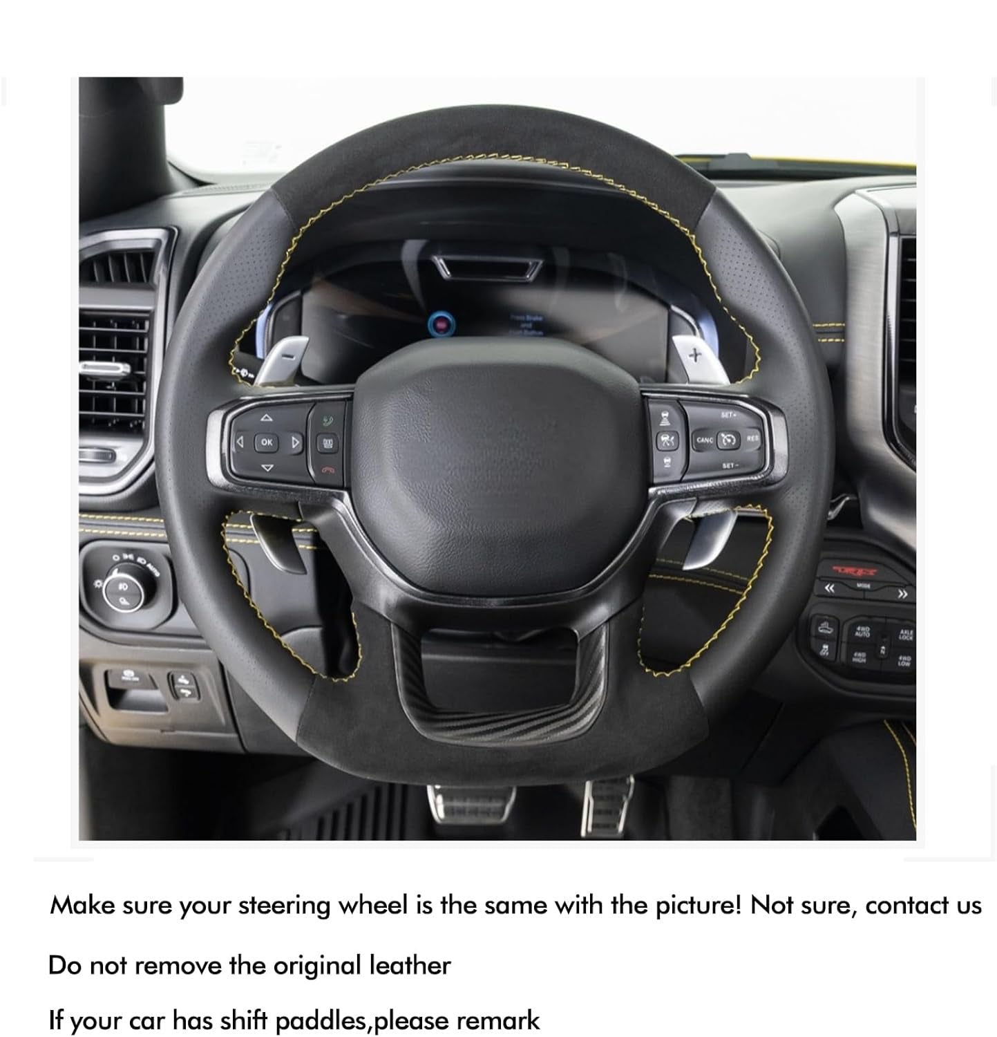 Loncky® Custom Hand Stitched Car OEM Leather Steering Wheel Cover for Dodge Ram 1500 TRX RHO 2021-2025 Interior Accessories