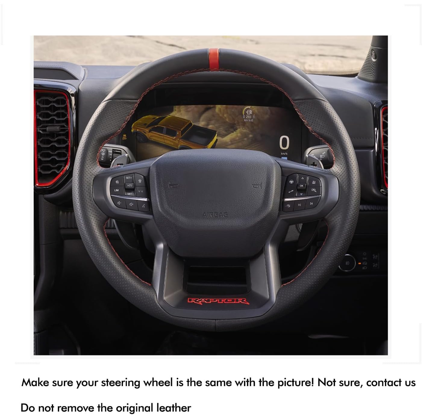 Loncky® Custom Hand Stitched Car OEM Leather Steering Wheel Cover for Ford Ranger Raptor 2022 2023 2024 Interior Accessories