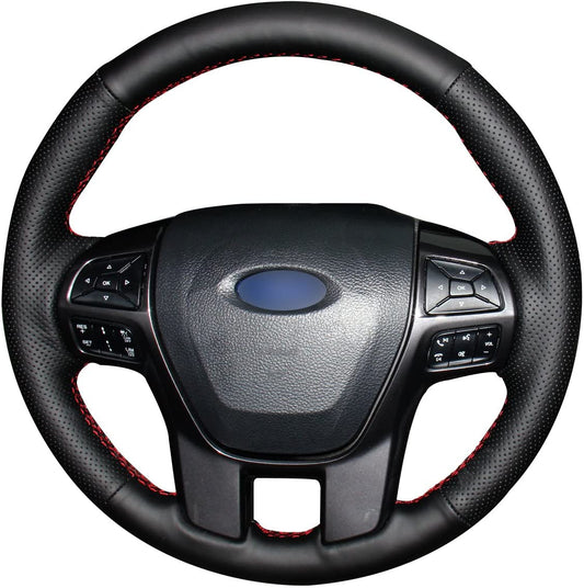 Loncky® Custom Hand Stitched Car OEM Leather Steering Wheel Cover for Ford Ranger Everest 2015-2023 Interior Accessories