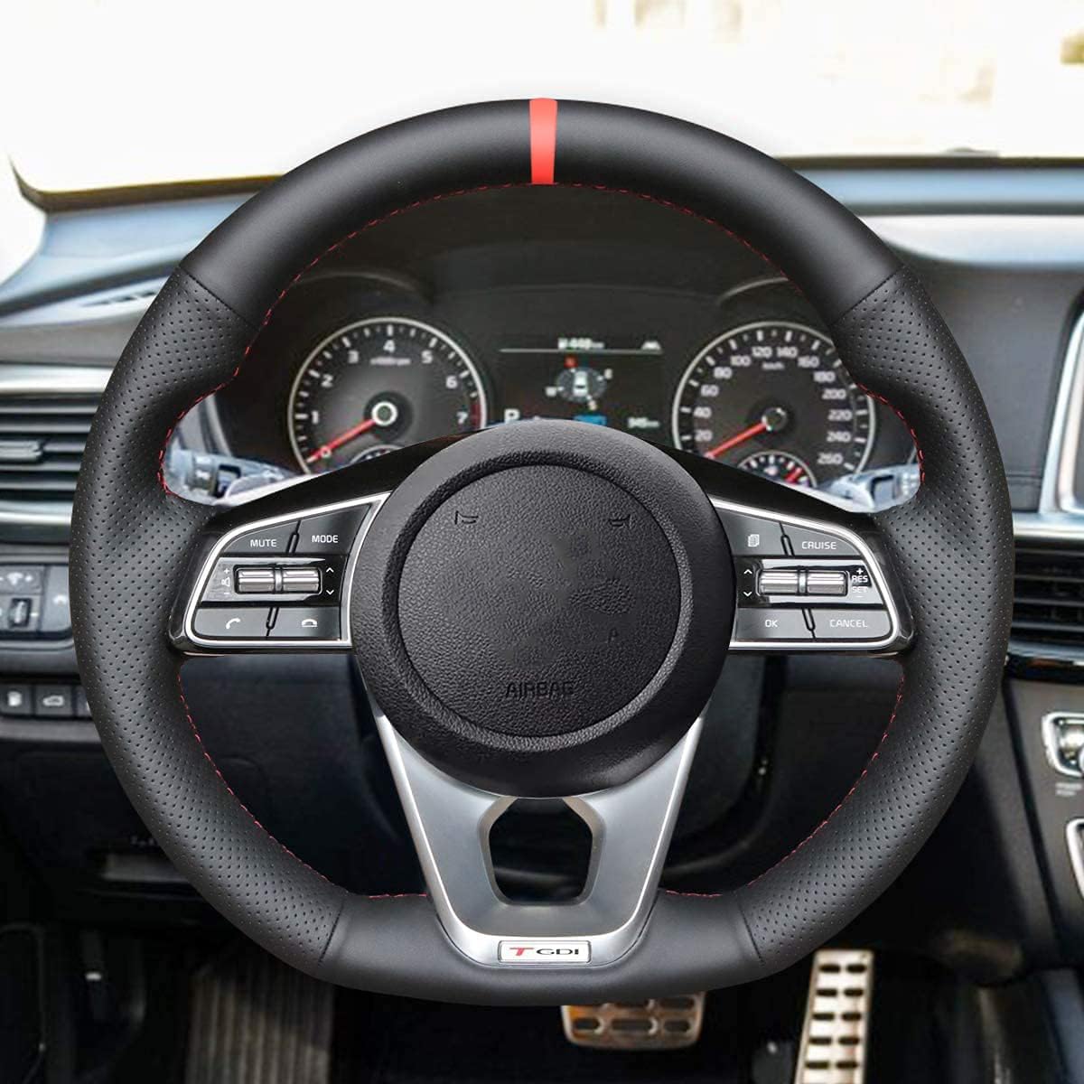Loncky® Custom Hand Stitched OEM Leather Steering Wheel Cover for Kia Stinger GT GT1 GT2 GTS Stinger GT-Line 2018 2019 2020 2021 2022 Interior Accessories