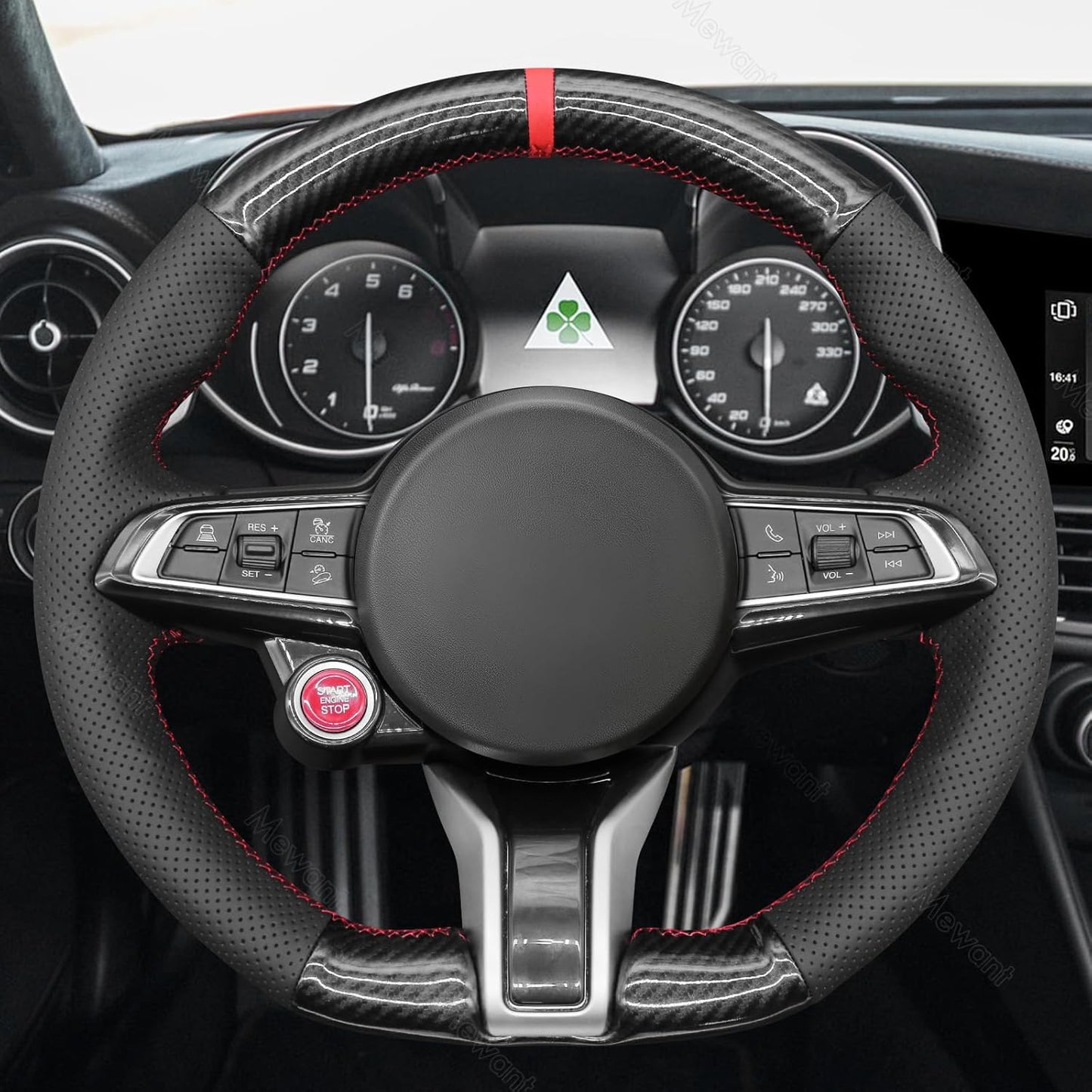 Loncky® Custom Hand Stitched Car OEM Leather Steering Wheel Cover for Alfa Romeo Giulia Quadrifoglio 2020-2022 / Stelvio Quadrifoglio 2020-2022 Interior Accessories