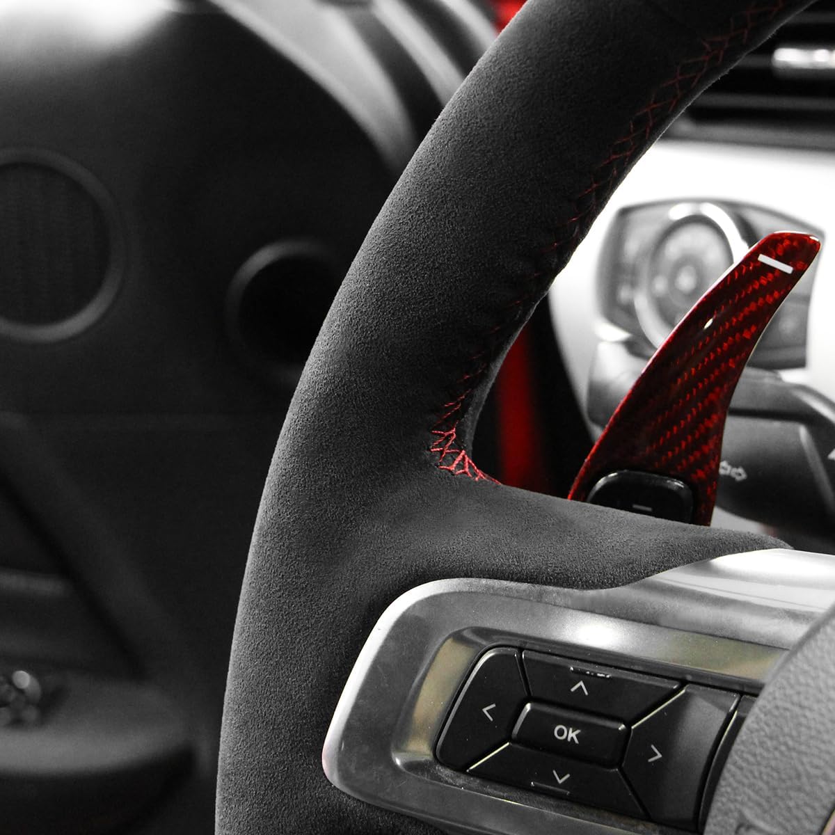 Loncky® Custom Hand Stitched Car OEM Leather Steering Wheel Cover for Ford Mustang 2015 2016 2017 2018 2019 2020 2021 2022 Interior Accessories