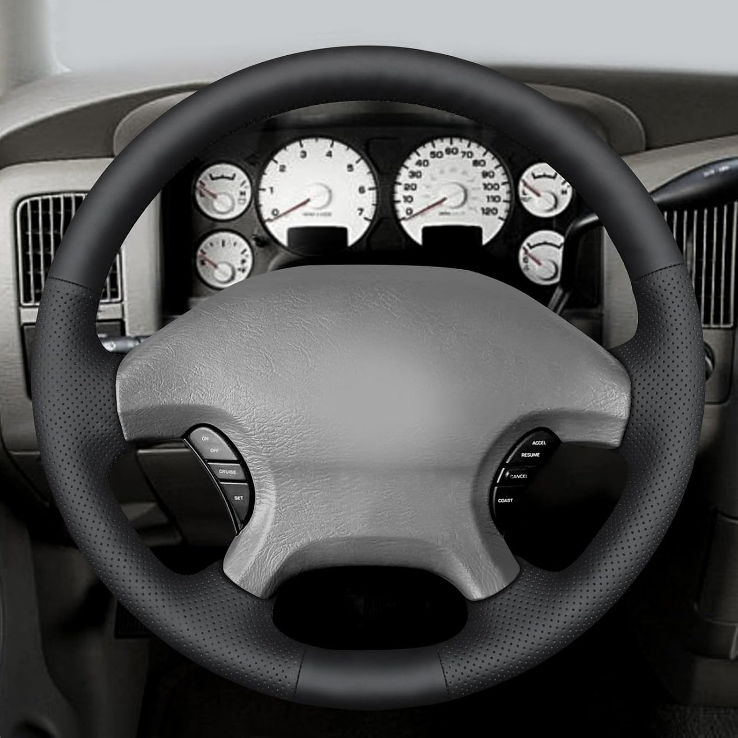 Loncky® Custom Hand Stitched Car OEM Leather Steering Wheel Cover for Dodge Ram 1500 2002 2003 Interior Accessories