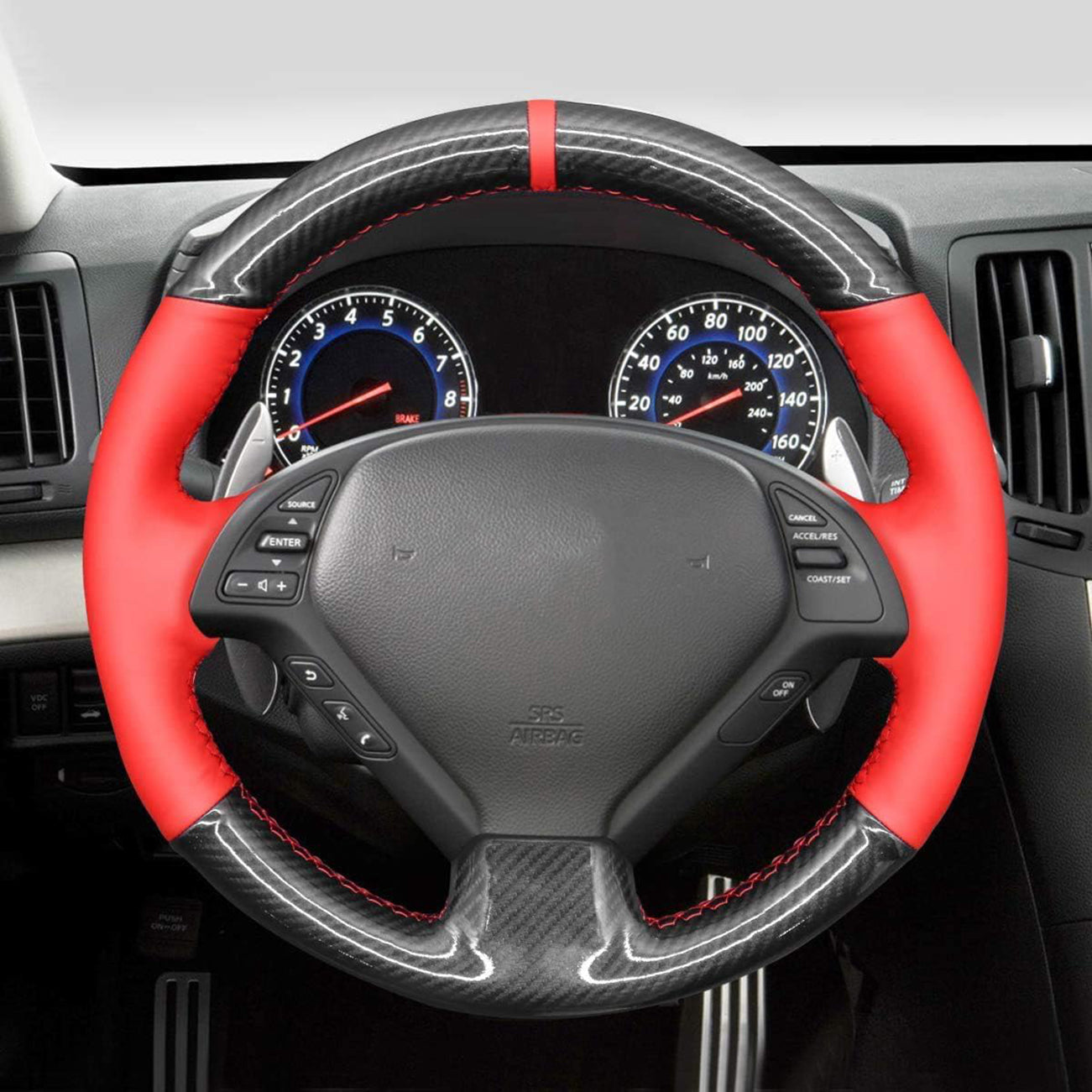Loncky® Custom Hand Stitched OEM Leather Steering Wheel Cover for Infiniti G37/ Infiniti G35/ Infiniti EX35 /Infiniti EX25/ Infiniti EX37/ Infiniti Q60/ Infiniti QX50/Infiniti Q40/Infiniti IPL G Accessories