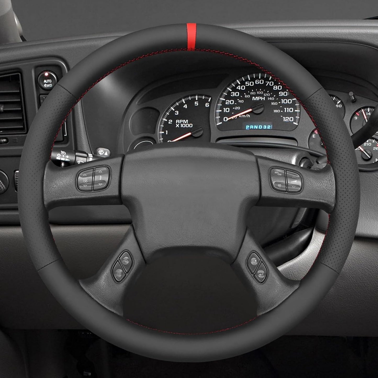 Loncky® Custom Hand Stitched Car OEM Leather Steering Wheel Cover for Chevrolet Silverado 1500/2500/ 3500 2003-2006/ Trailblazer/Silverado 1500 2500HD 3500 Classic 2007/ GMC Sierra 1500/ Envoy XL 2002-2006/ Yukon (Yukon XL)/ Envoy