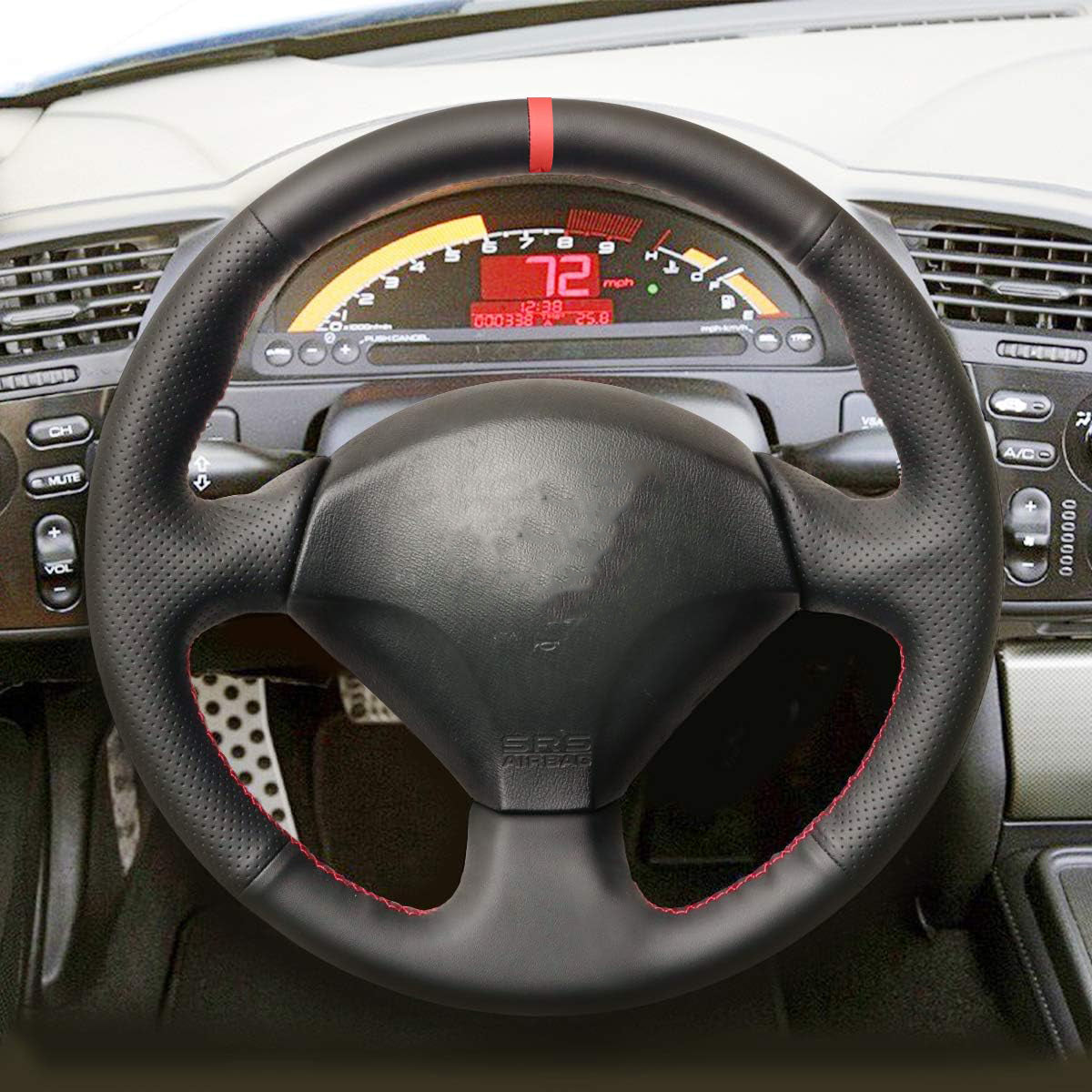 Loncky® Custom Hand Stitched OEM Leather Steering Wheel Cover for Honda S2000 2000-2009 / Civic (SI) 2002-2005 / Insight 2000-2006 for Acura RSX 2002-2006 Interior Accessories