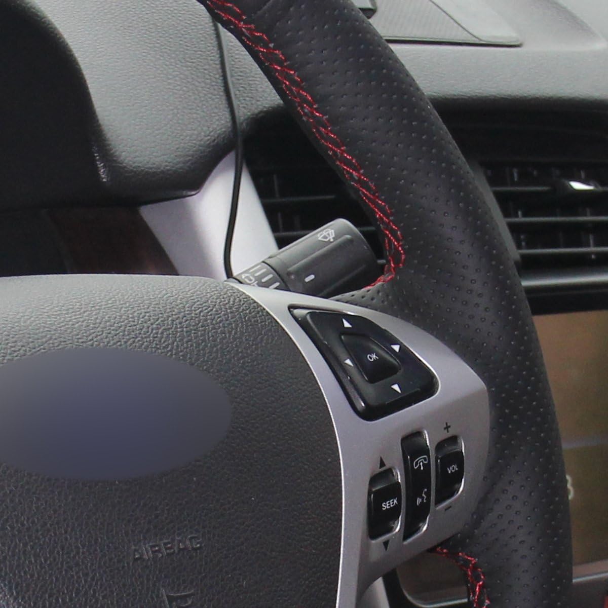 Loncky® Custom Hand Stitched Car OEM Leather Steering Wheel Cover for Ford Edge Explorer Flex Taurus Interceptor 2011-2019 Interior Accessories