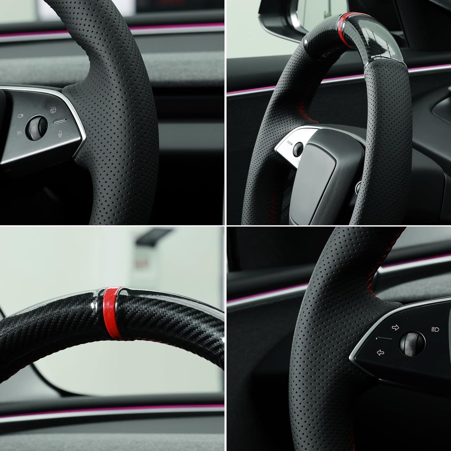 Loncky® Custom Hand Stitched Car OEM Leather Steering Wheel Cover for Tesla Model 3 Highland 2024 Interior Accessories