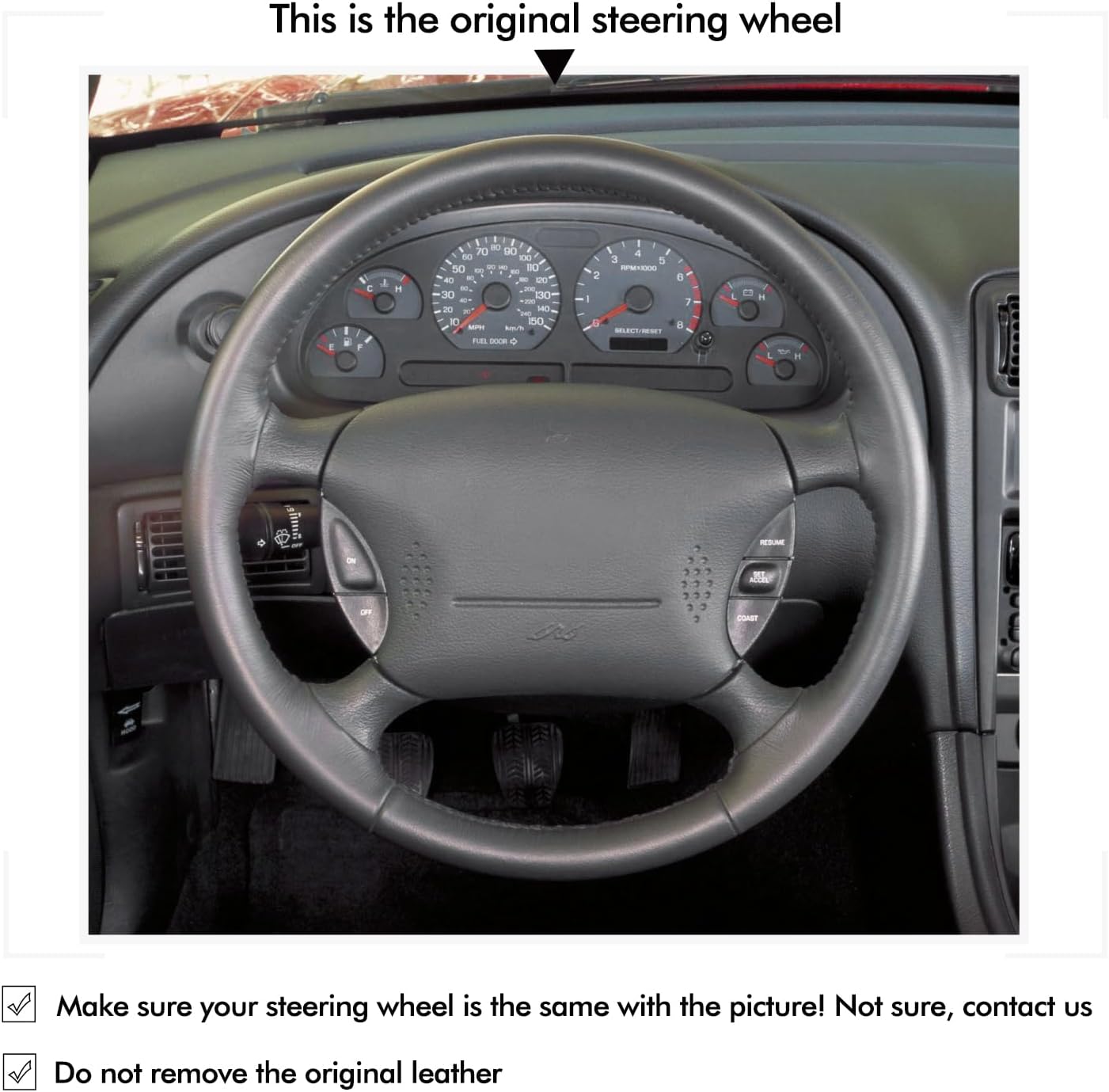 Loncky® Custom Hand Stitched Car OEM Leather Steering Wheel Cover for Ford Mustang 1994-2004 Interior Accessories