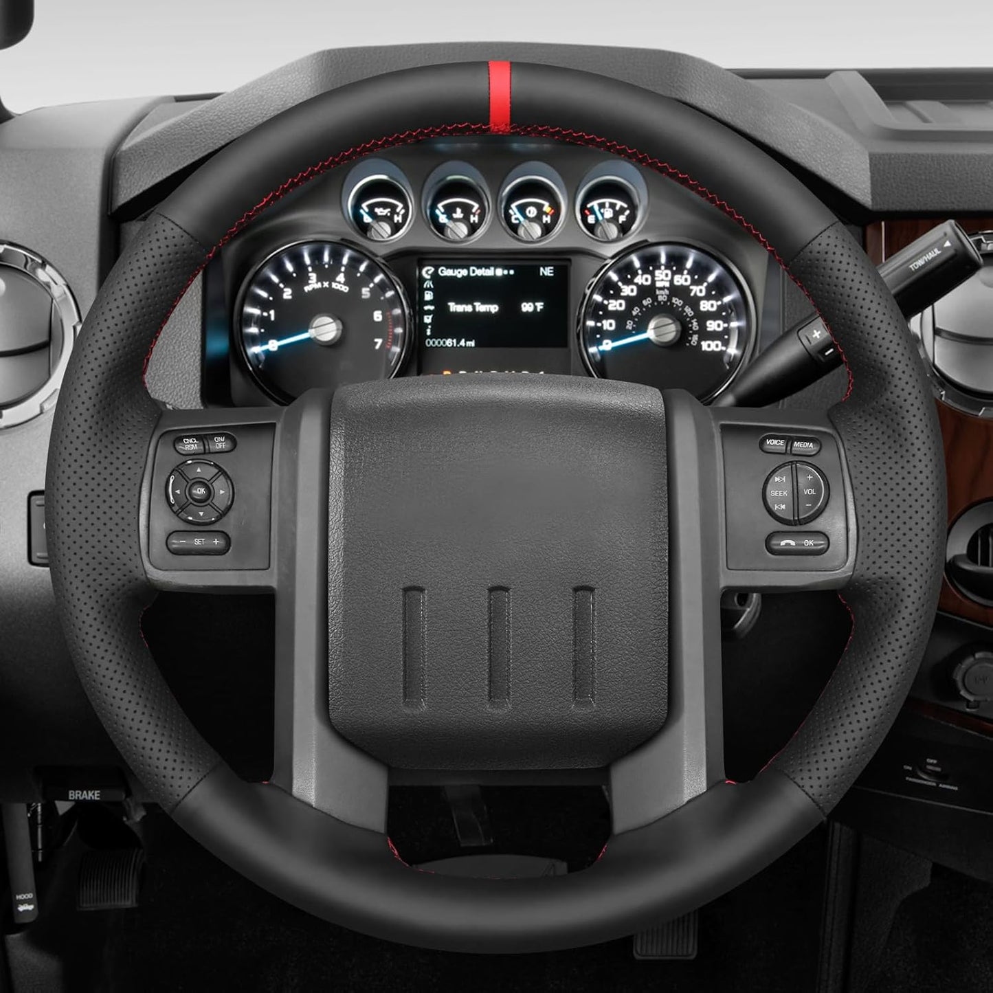 Loncky® Custom Hand Stitched Car OEM Leather Steering Wheel Cover for Ford F250 F-250 F350 F-350 F550 F-550 Lariat Expedition King Ranch Super duty 2007-2016 Interior Accessories