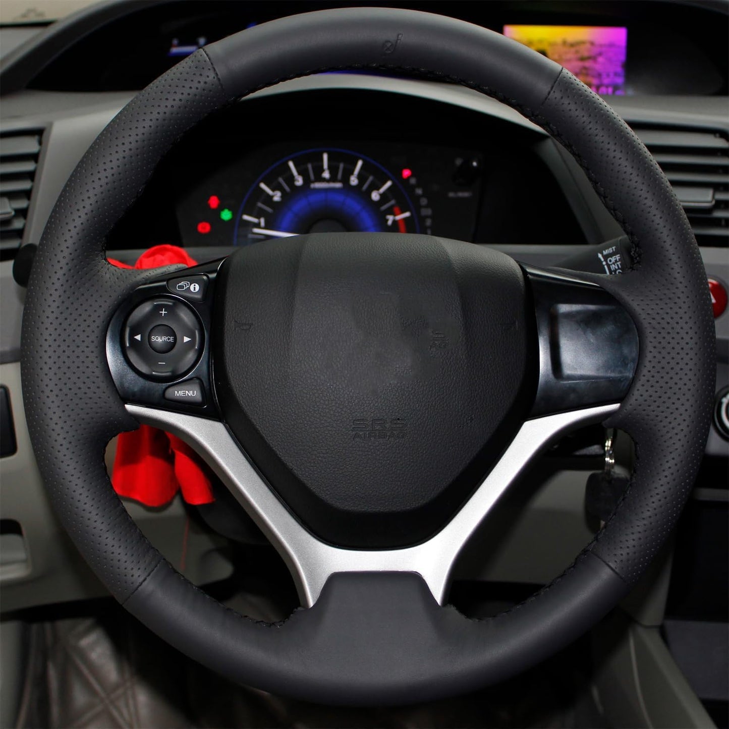 Loncky® Custom Hand Stitched OEM DIY Black Genuine Leather Steering Wheel Cover for Honda Civic 9 Civic 2012 2013 2014 2015 Interior Accessories