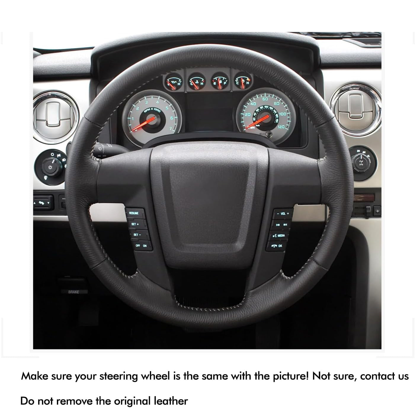 Loncky® Custom Hand Stitched Car OEM Leather Steering Wheel Cover for Ford F-150 2009-2014 Interior Accessories