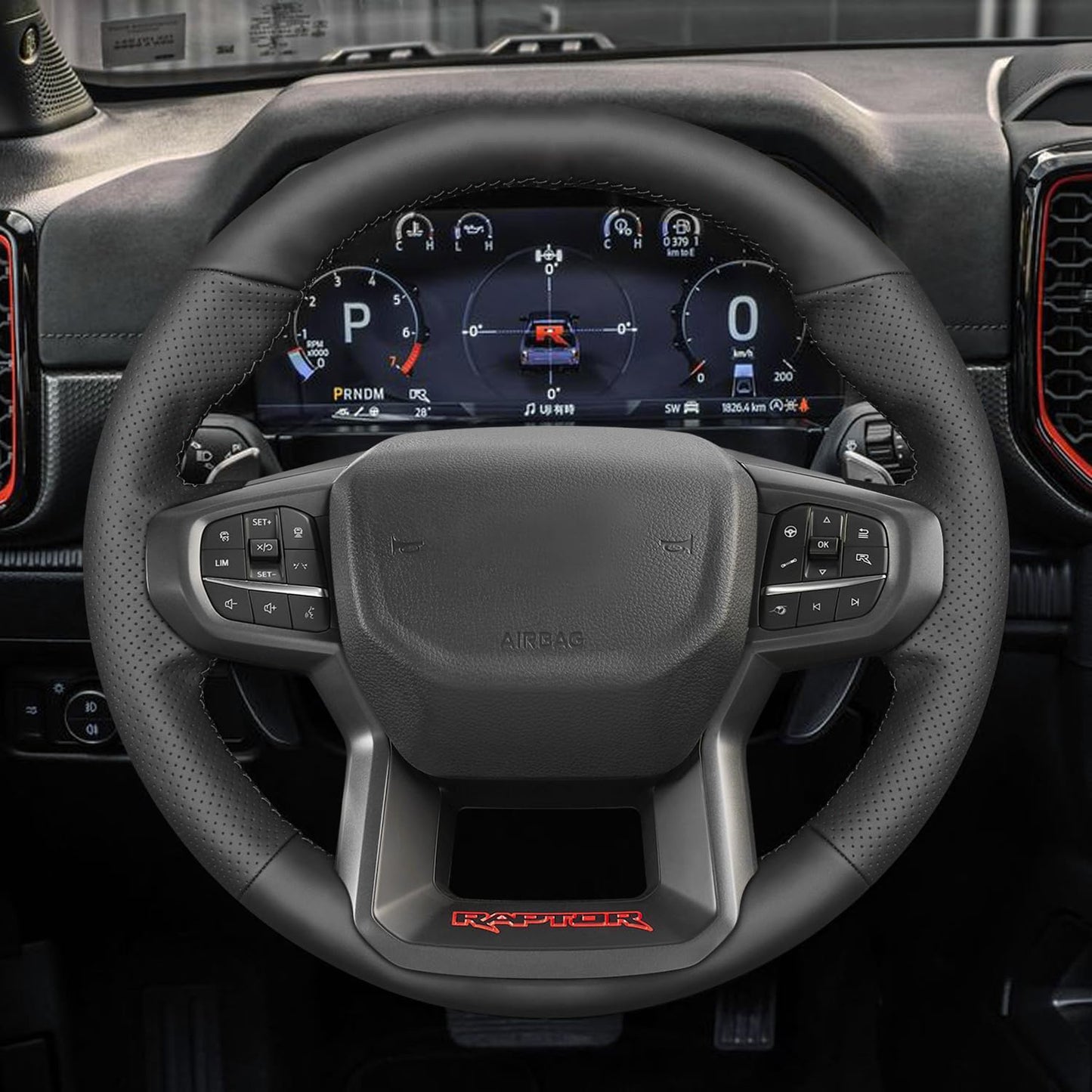 Loncky® Custom Hand Stitched Car OEM Leather Steering Wheel Cover for Ford Ranger Raptor 2022 2023 2024 Interior Accessories