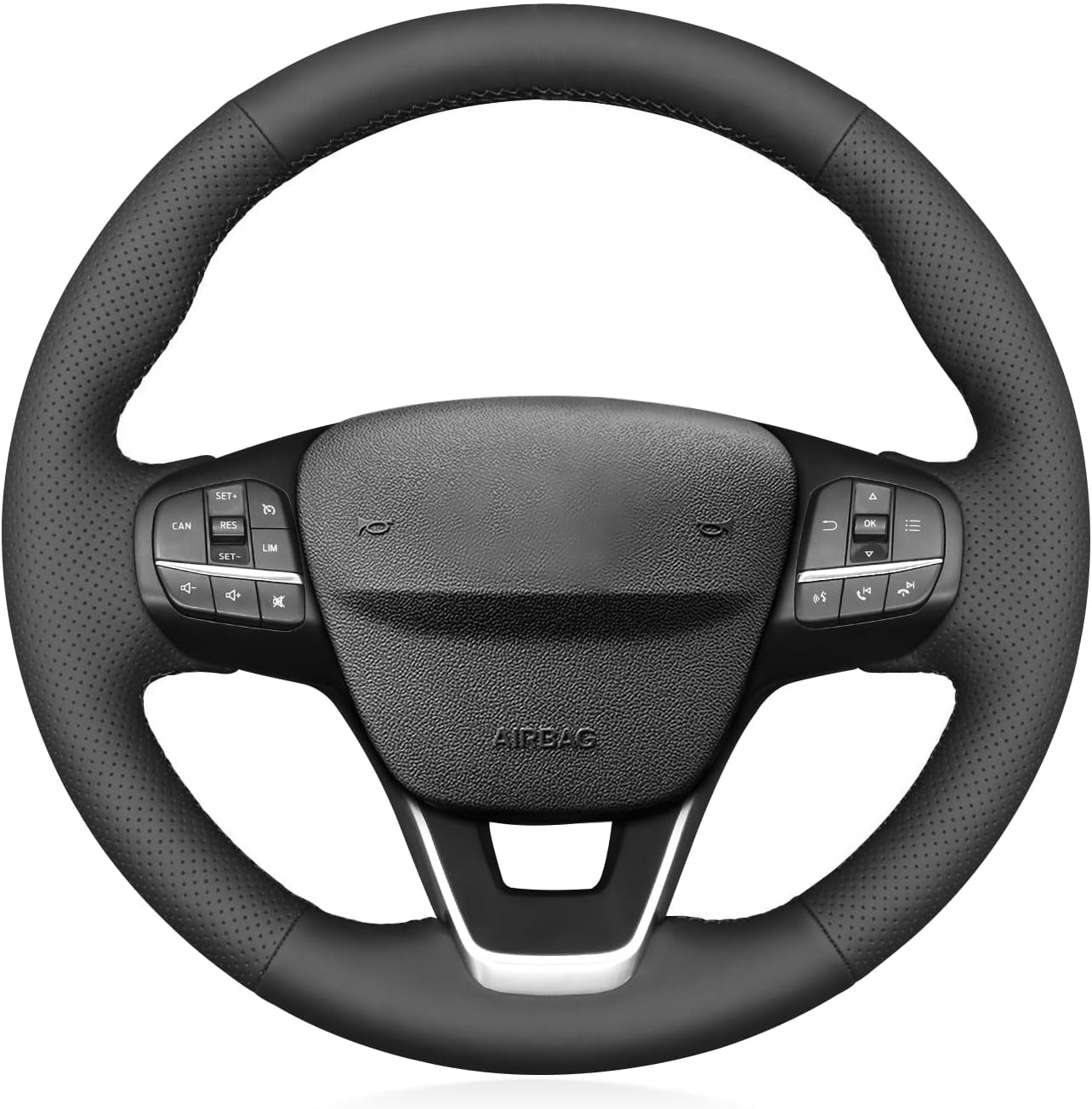 Loncky® Custom Hand Stitched Car OEM Leather Steering Wheel Cover for Ford Focus III Escape Ecosport Kuga Grand C-MAX 2015-2023 Interior Accessories