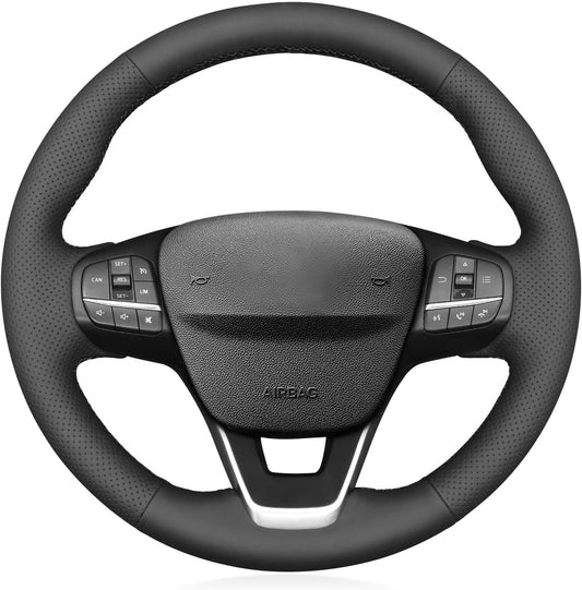 Loncky® Custom Hand Stitched Car OEM Leather Steering Wheel Cover for Ford Focus III Escape Ecosport Kuga Grand C-MAX 2015-2023 Interior Accessories