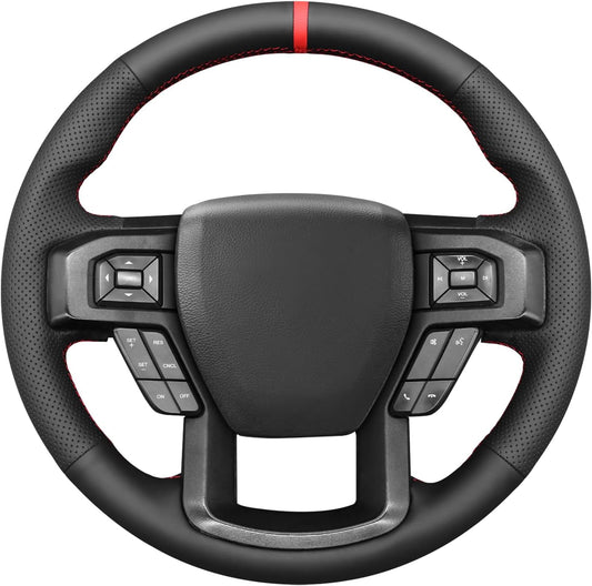 Loncky® Custom Hand Stitched Car OEM Leather Steering Wheel Cover for Ford F150 F-150 F-250 F-350 F-450 Expedition 2015-2023 Interior Accessories