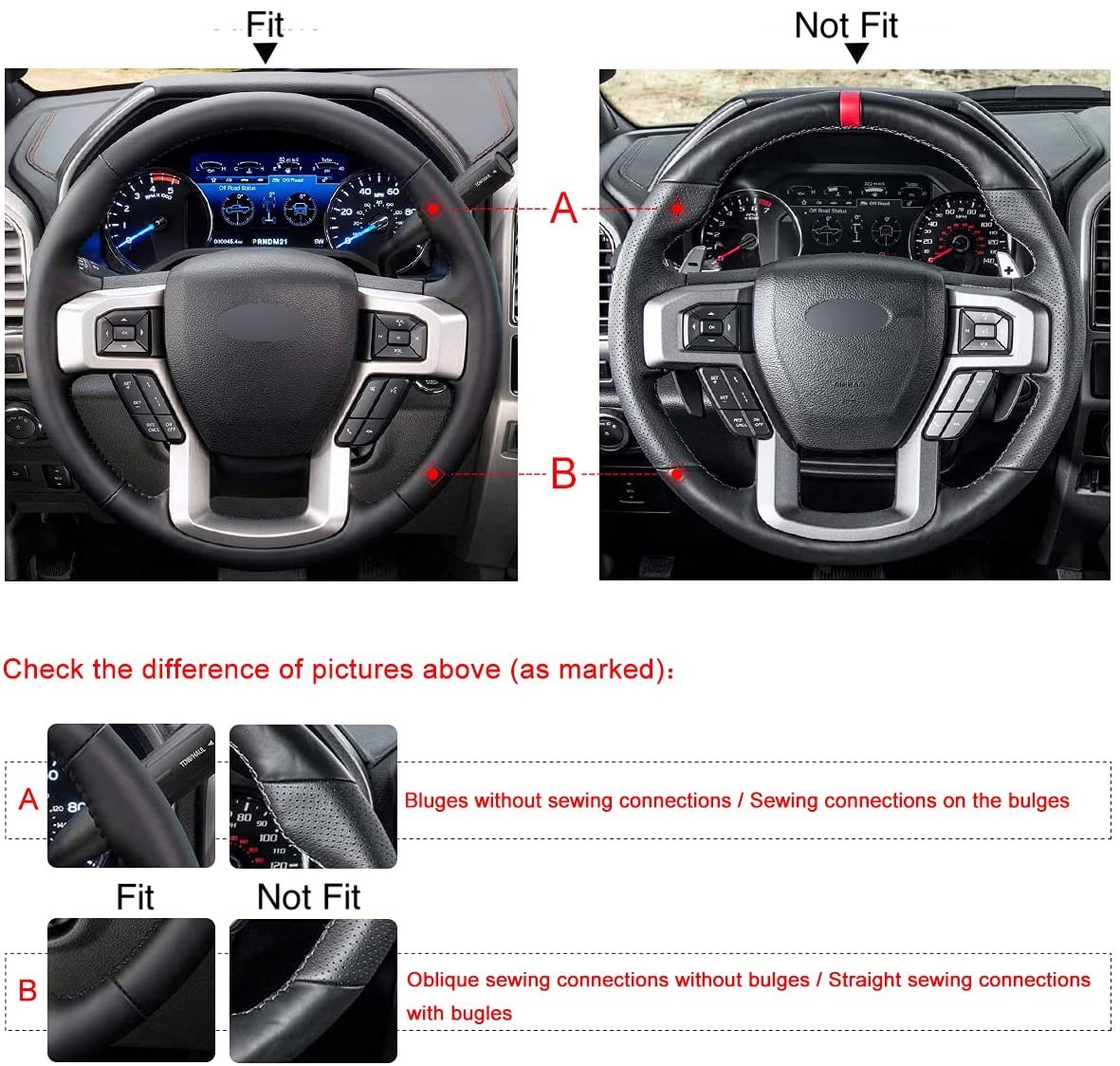 Loncky® Custom Hand Stitched Car OEM Leather Steering Wheel Cover for Ford F150 F-150 F-250 F-350 F-450 Expedition 2015-2023 Interior Accessories