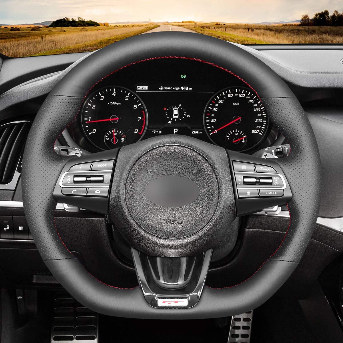 Loncky® Custom Hand Stitched OEM Leather Steering Wheel Cover for Kia Stinger GT GT1 GT2 GTS Stinger GT-Line 2018 2019 2020 2021 2022 Interior Accessories