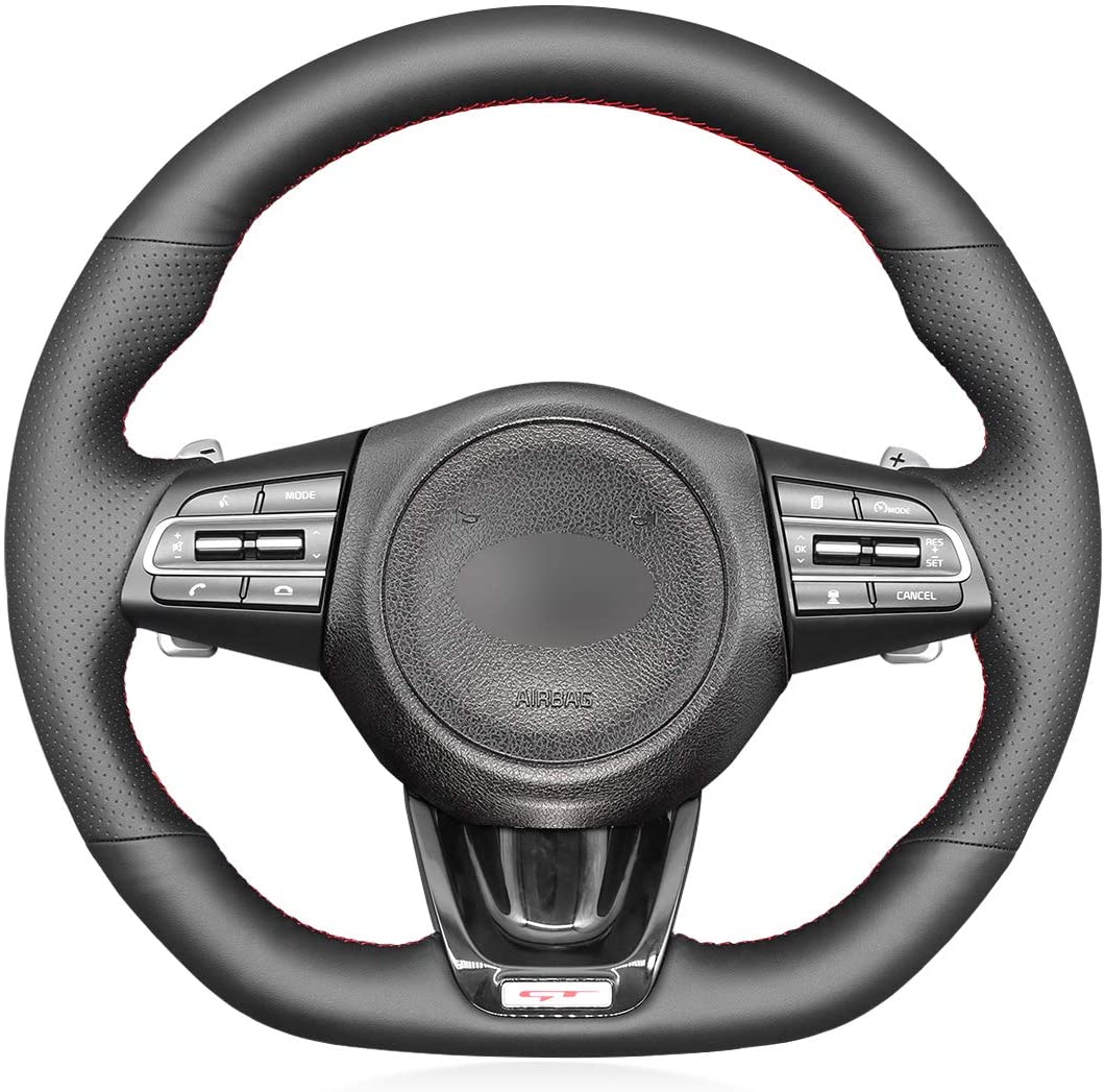 Loncky® Custom Hand Stitched OEM Leather Steering Wheel Cover for Kia Stinger GT GT1 GT2 GTS Stinger GT-Line 2018 2019 2020 2021 2022 Interior Accessories