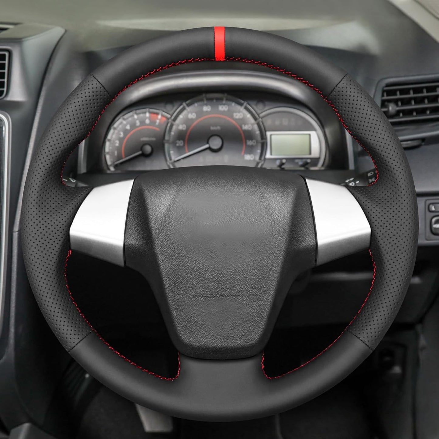 Loncky® Custom Hand Stitched Car OEM Leather Steering Wheel Cover for Toyota Avanza 2015-2020 / Rush 2017 / Calya 2016-2024 / Daihatsu Sigra Car Interior Accessories