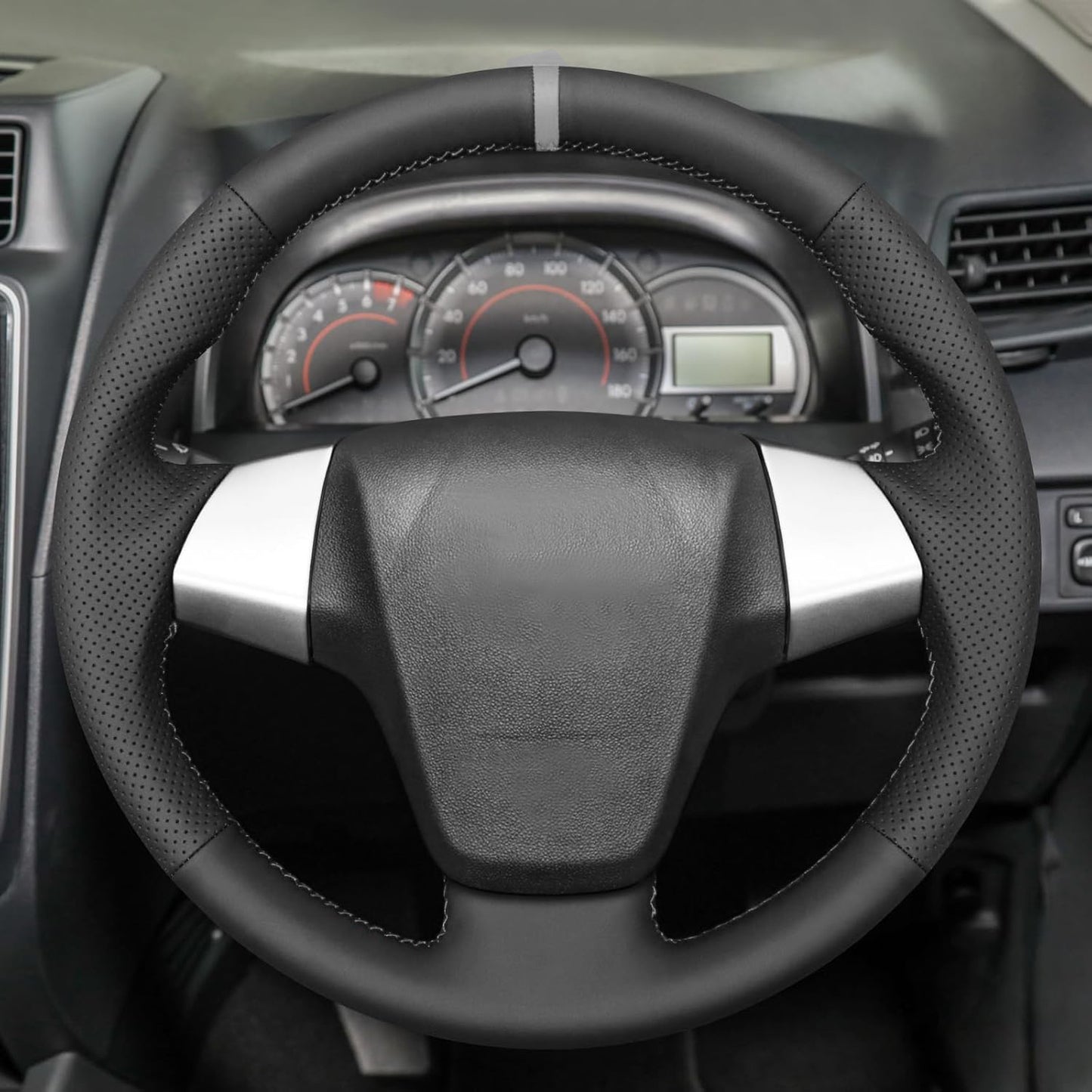 Loncky® Custom Hand Stitched Car OEM Leather Steering Wheel Cover for Toyota Avanza 2015-2020 / Rush 2017 / Calya 2016-2024 / Daihatsu Sigra Car Interior Accessories