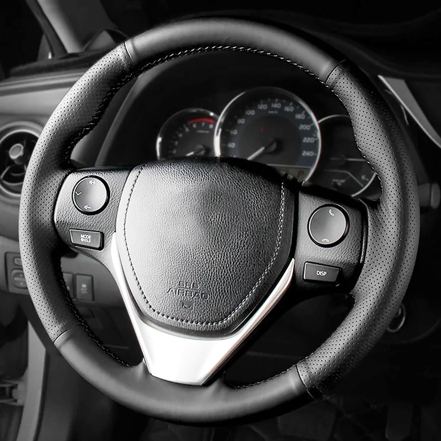 Loncky® Custom Hand Stitched OEM Leather Steering Wheel Cover for Toyota RAV4 2013-2019 / Corolla 2014-2019 / Corolla iM (US) 2017-2018 / Auris 2013-2016/ for Scion iM 2016 Interior Accessories
