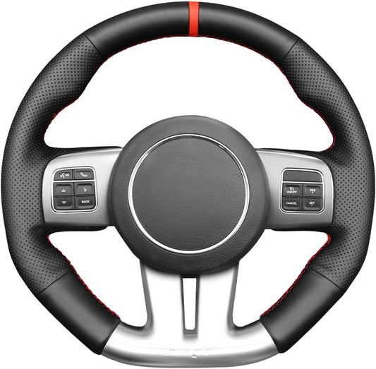 Loncky® Custom Hand Stitched Car OEM Leather Steering Wheel Cover for Dodge Challenger Charger SRT 2012-2014 Interior Accessories