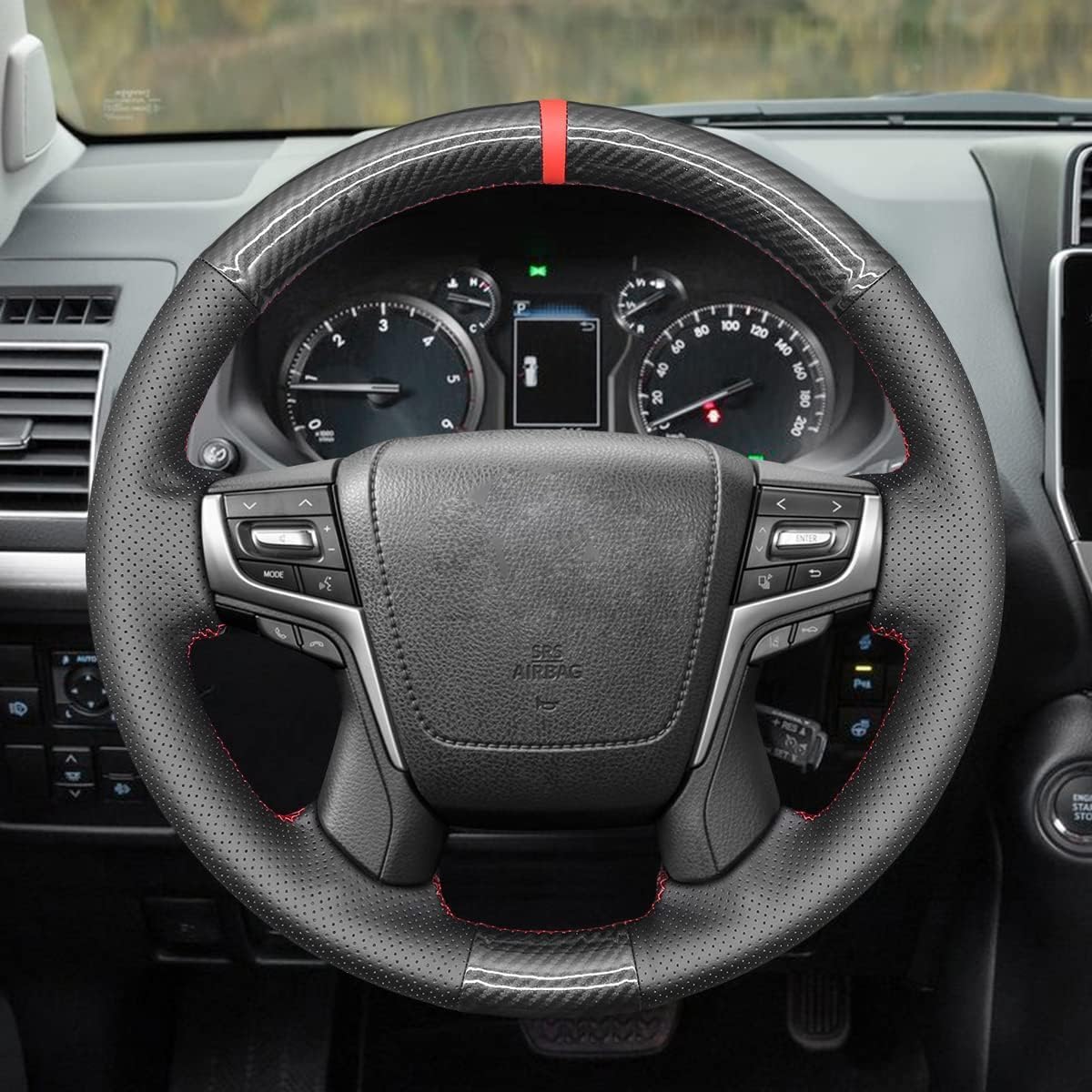 Loncky® Custom Hand Stitched Car OEM Leather Steering Wheel Cover for Toyota Land Cruiser V8 2016 2017 2018 2019 2020 2021 Toyota Land Cruiser Prado 2018 Accessories