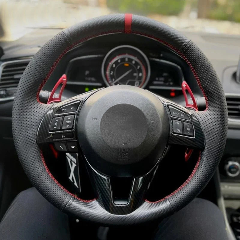 Loncky® Custom Hand Stitched Car OEM Leather Steering Wheel Cover for Mazda CX-5 2013 2014 2015 2016 / Mazda 6 2014 2015 2016 / Mazda 3 2014 2015 2016 / Mazda CX-3 2016 / Scion iA 2016 Interior Accessories