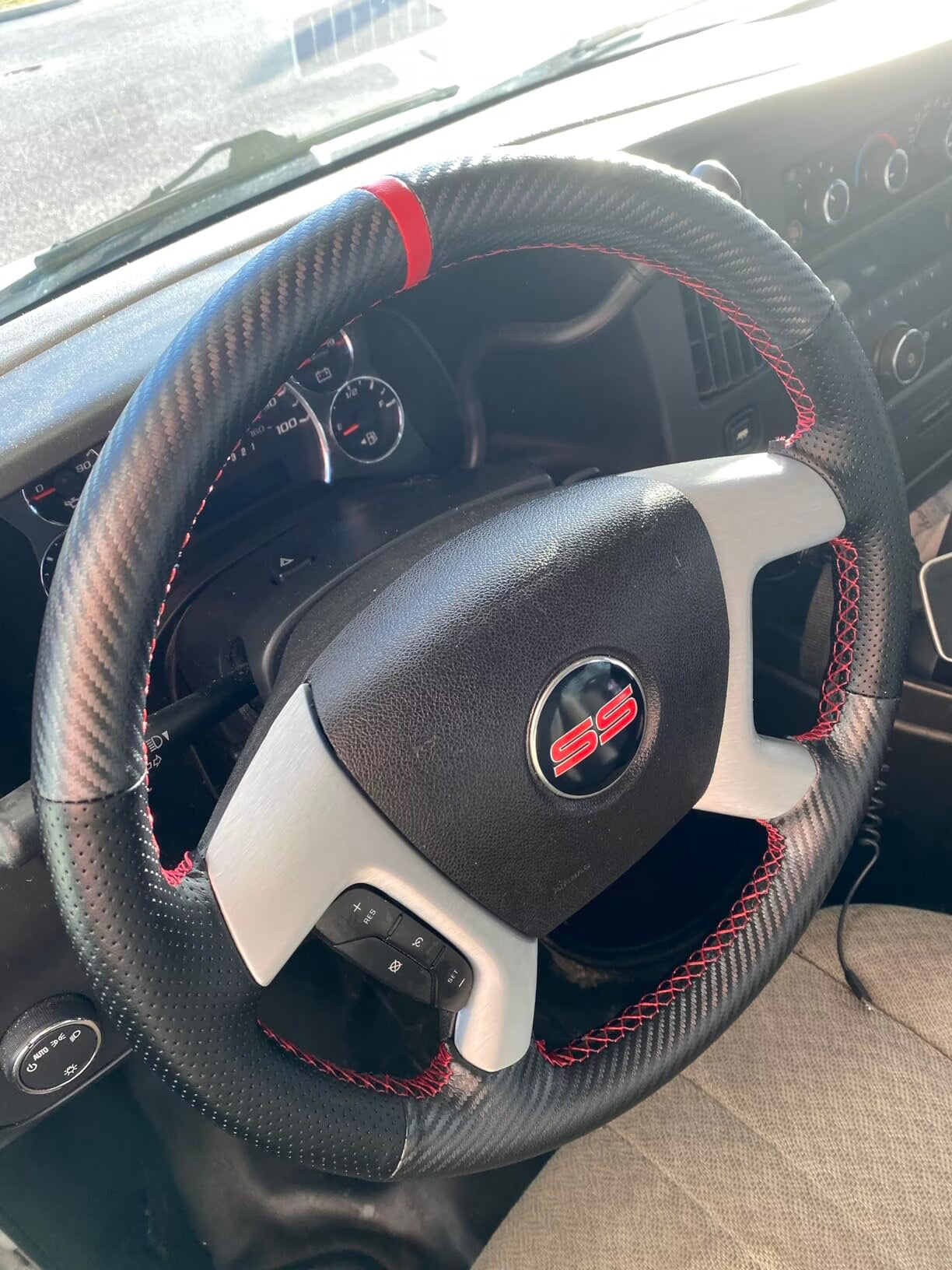 Loncky® Custom Hand Stitched OEM Leather Steering Wheel Cover for Chevrolet 2008-2013 Silverado 1500 /Silverado 2500 3500/2007-2014 Tahoe/2007-2014 Suburban 1500/2007-2013 Avalanche 1500/2009-2015 Traverse/Express Accessories