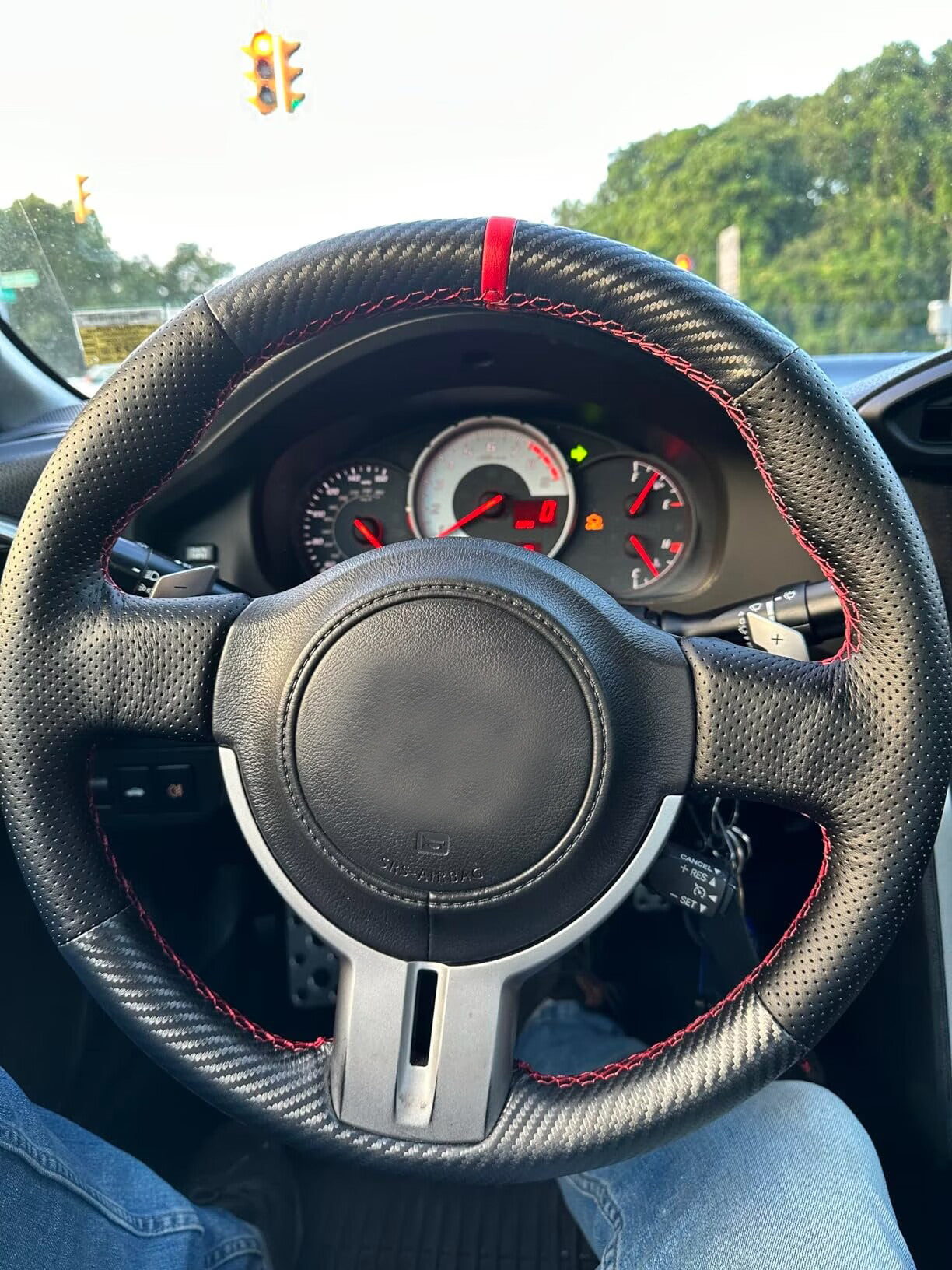 Loncky® Custom Hand Stitched Car OEM Leather Steering Wheel Cover for Scion FR-S 2013 2014 2015 2016 / Subaru BRZ 2013 2014 2015 2016 / Toyota 86 Carbon Fiber OEM Interior Parts Accessories