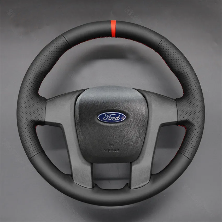 Loncky® Custom Hand Stitched Car OEM Leather Steering Wheel Cover for Ford Ranger 2011-2016 Interior Accessories