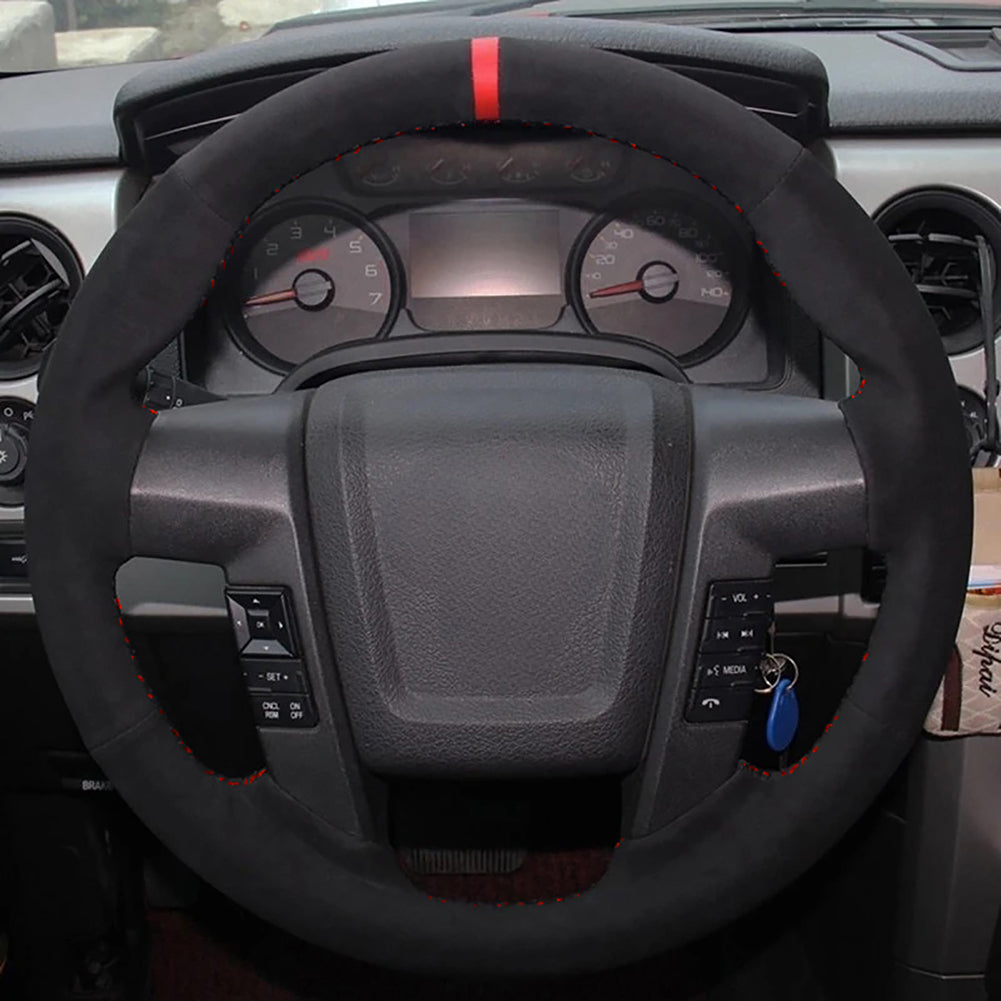 Loncky® Custom Hand Stitched Car OEM Leather Steering Wheel Cover for Ford F-150 F150 Raptor 2010-2015 Interior Accessories