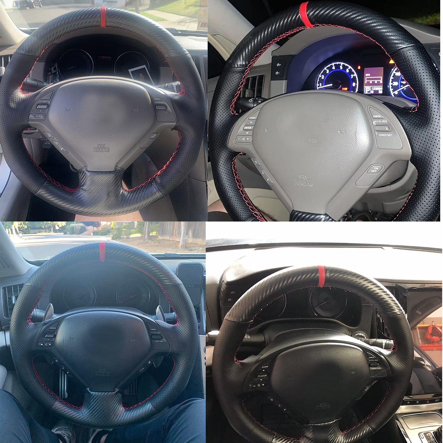 Loncky® Custom Hand Stitched OEM Leather Steering Wheel Cover for Infiniti G37/ Infiniti G35/ Infiniti EX35 /Infiniti EX25/ Infiniti EX37/ Infiniti Q60/ Infiniti QX50/Infiniti Q40/Infiniti IPL G Accessories
