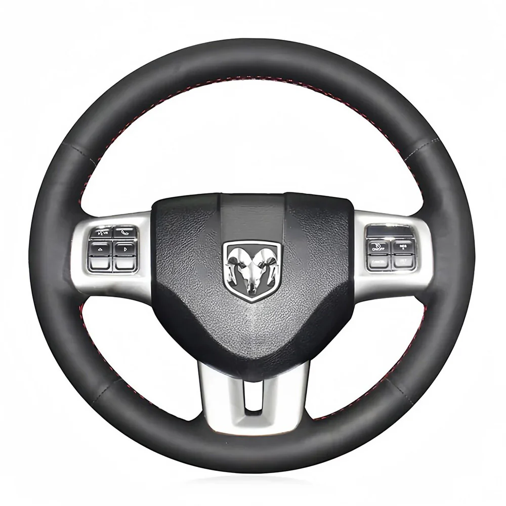 Loncky® Custom Hand Stitched Car OEM Leather Steering Wheel Cover for Dodge Challenger Charger Avenger Durango Journey Grand Caravan 2011-2020 Interior Accessories