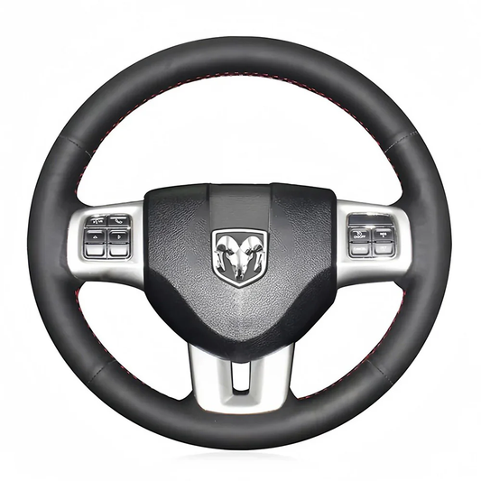Loncky® Custom Hand Stitched Car OEM Leather Steering Wheel Cover for Dodge Challenger Charger Avenger Durango Journey Grand Caravan 2011-2020 Interior Accessories
