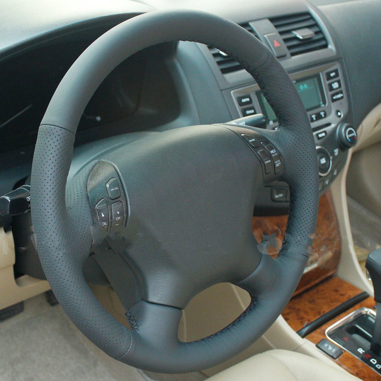 Loncky® Custom Hand Stitched OEM Leather Steering Wheel Cover for Honda Accord EX-L 2006 2007 / Honda Accord EX 2006 2007 Interior Accessories