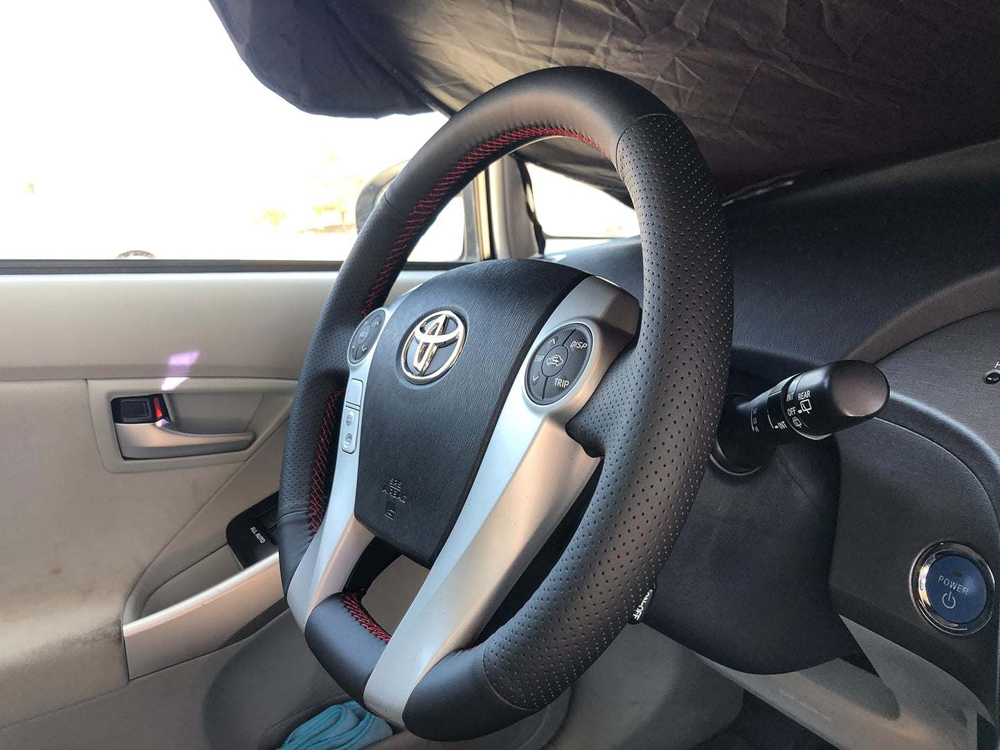 Loncky® Custom Hand Stitched OEM Leather Steering Wheel Cover for Toyota Prius 2010 2011 2012 2013 2014 2015 / Toyota Prius c 2012-2016 2017 2018 Interior Accessories