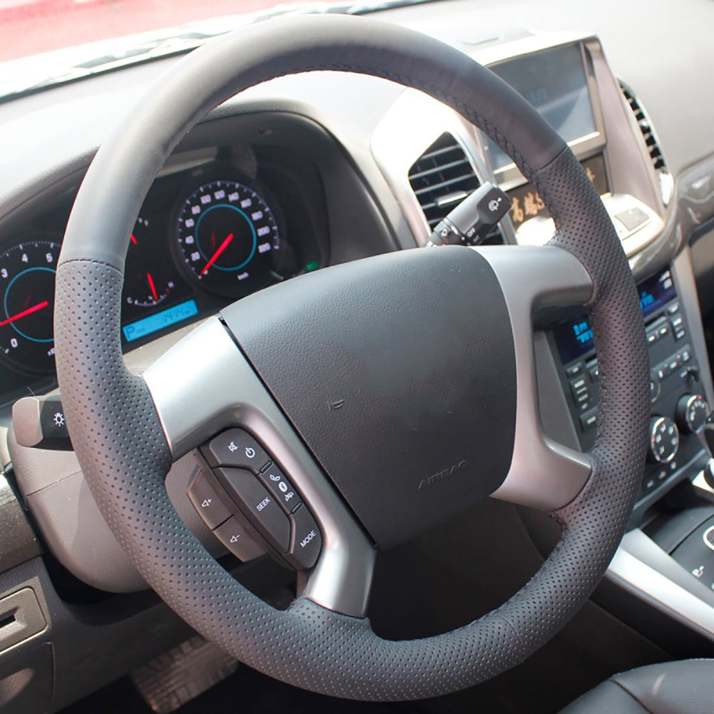 Loncky® Custom Hand Stitched OEM Leather Steering Wheel Cover for Chevrolet 2008-2013 Silverado 1500 /Silverado 2500 3500/2007-2014 Tahoe/2007-2014 Suburban 1500/2007-2013 Avalanche 1500/2009-2015 Traverse/Express Accessories
