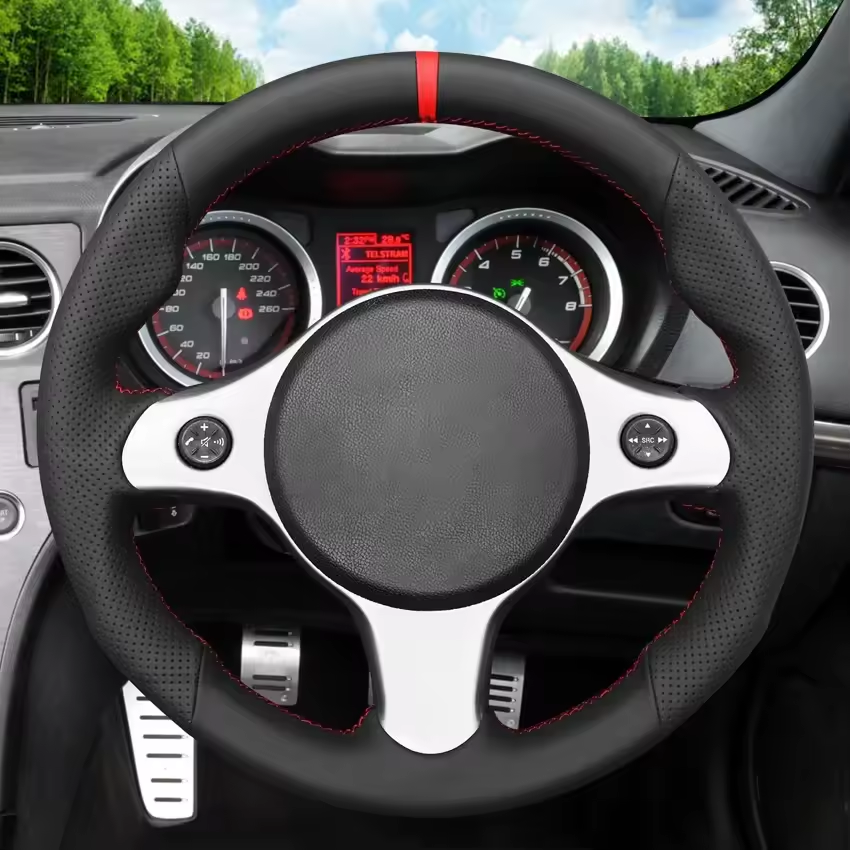 Loncky® Custom Hand Stitched Car OEM Leather Steering Wheel Cover for Alfa Romeo 159 TI JTDM Brera 2005-2011 Spider Sportwagon 2006-2011 Interior Accessories