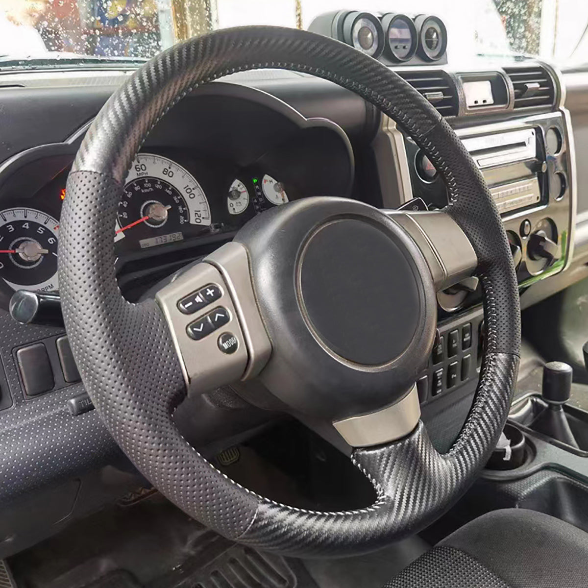 Loncky® Custom Hand Stitched OEM Leather Steering Wheel Cover for Toyota FJ Cruiser 2007 2008 2009 2010 2011 2012 2013 2014 OEM Interior Parts Accessories